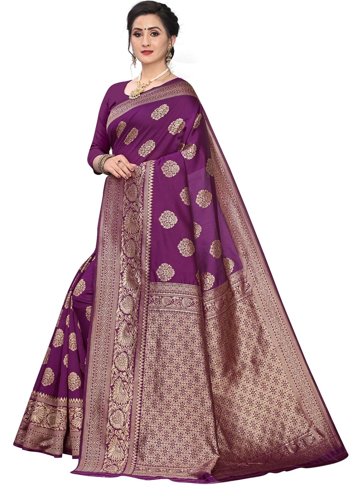 Odette Wine Silk Blend Embellished Saree For Women - Image 2