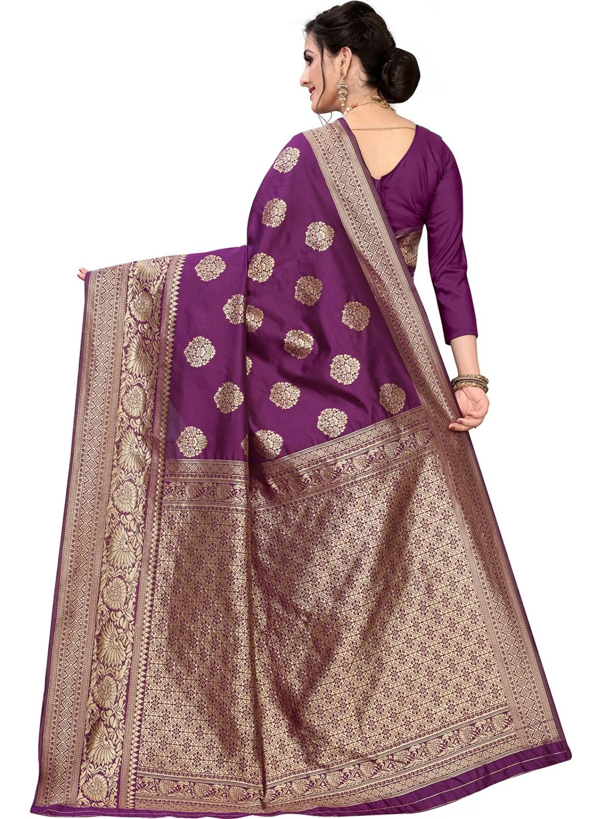 Odette Wine Silk Blend Embellished Saree For Women - Image 4