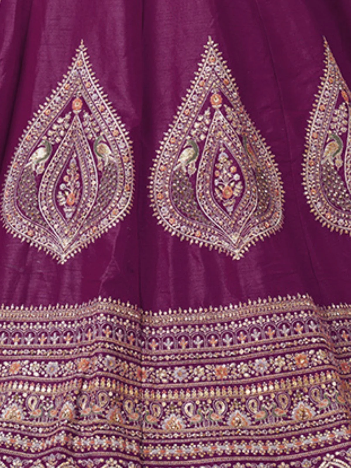 Odette Wine Silk Blend Embroidered Semi-Stitched Lehenga For Women - Image 4