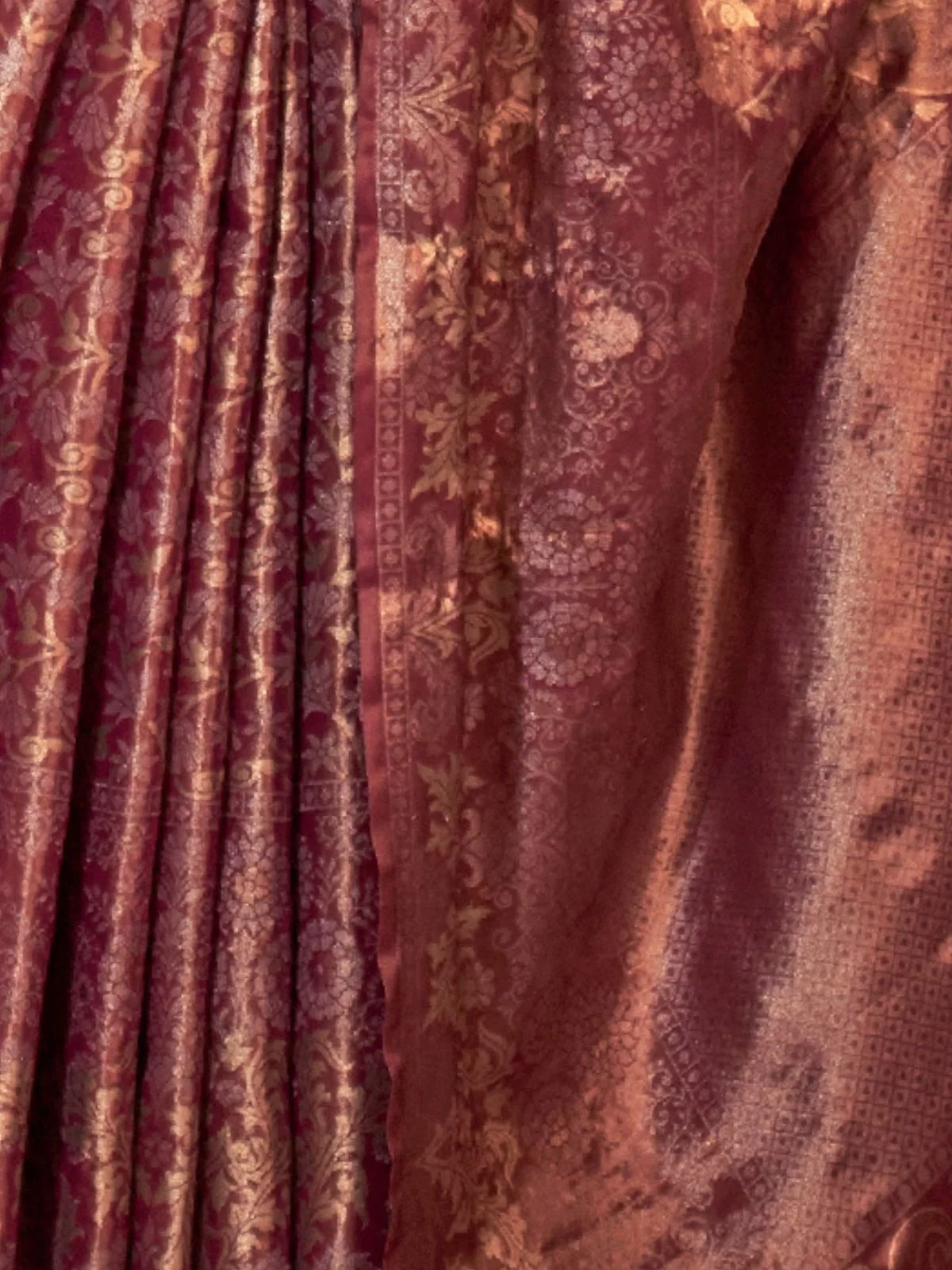 Odette Wine Silk Blend Woven Saree With Unstitched Blouse For Women - Image 3