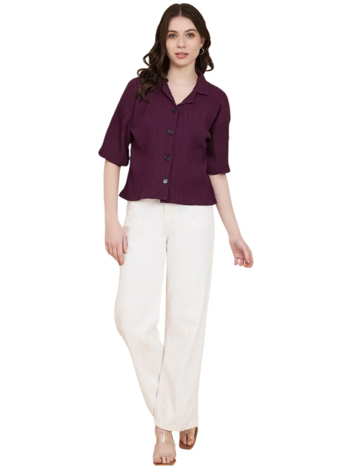 Odette Wine Sugarcane Solid Shirt For Women