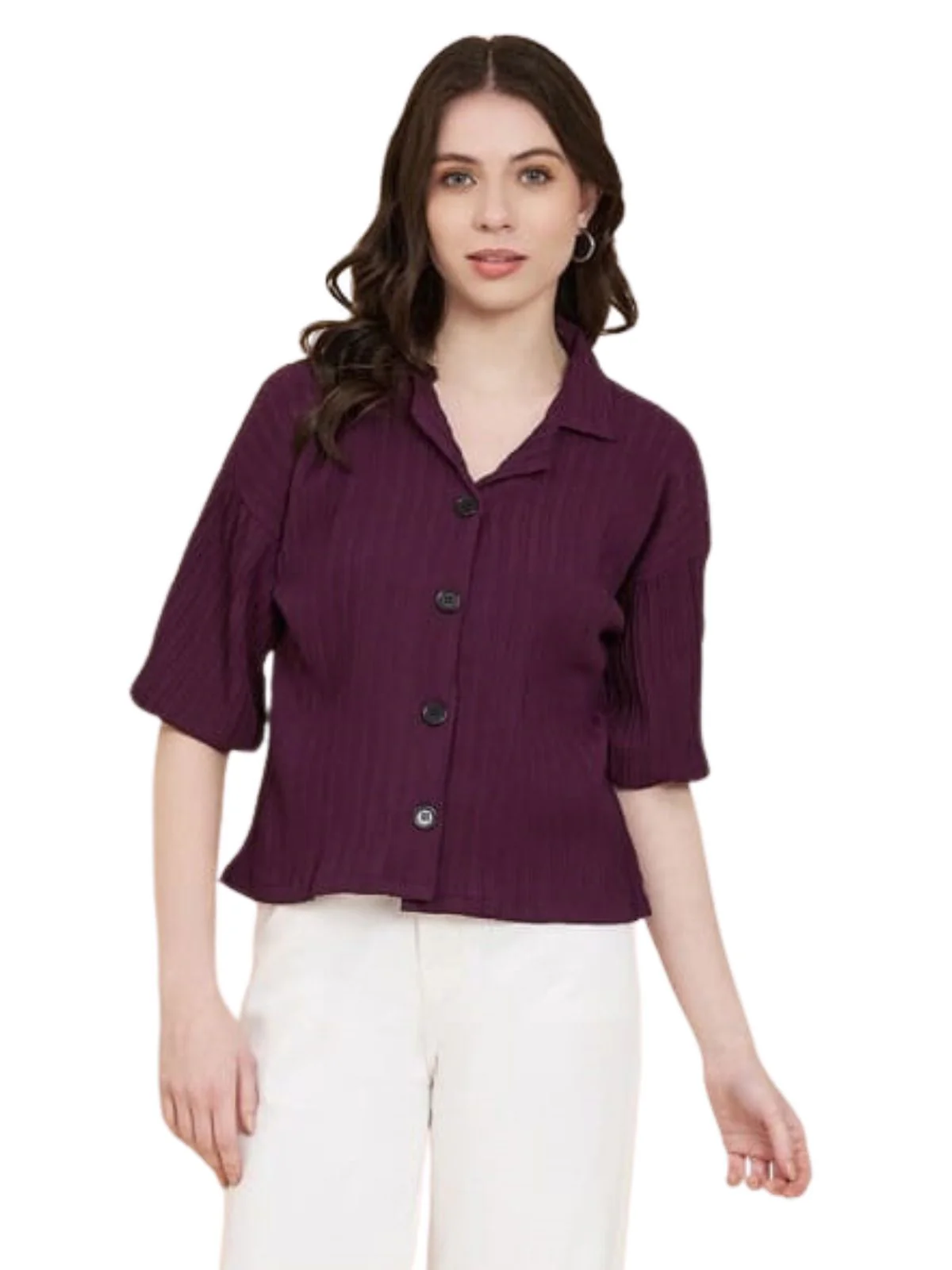 Odette Wine Sugarcane Solid Shirt For Women - Image 2