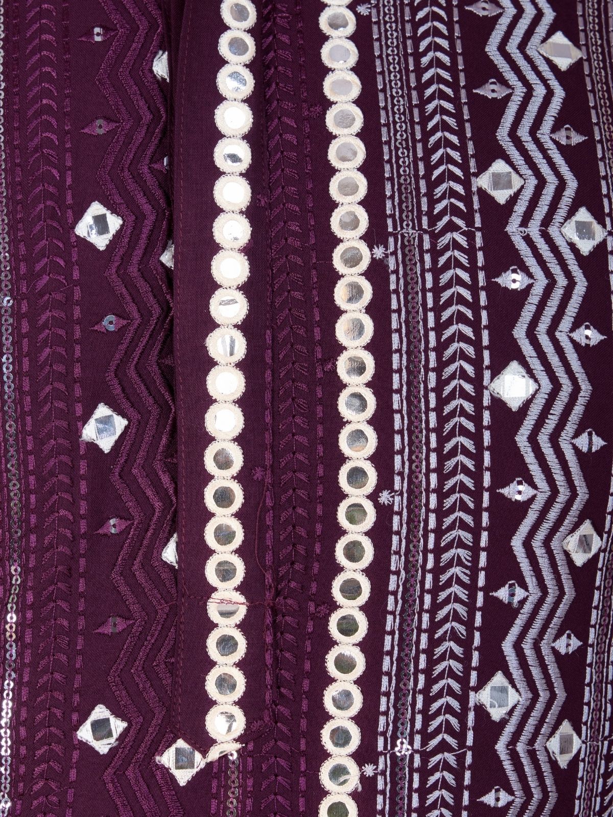 Odette Wine Viscose Rayon Embroidered Stitched Kurta For Men - Image 6