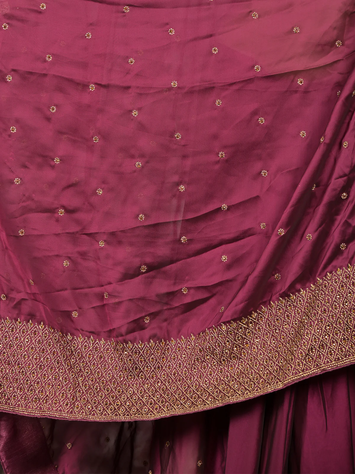 Odette Wine Zari Embroidered Crepe Saree with Unstitched Blouse for Women - Image 5