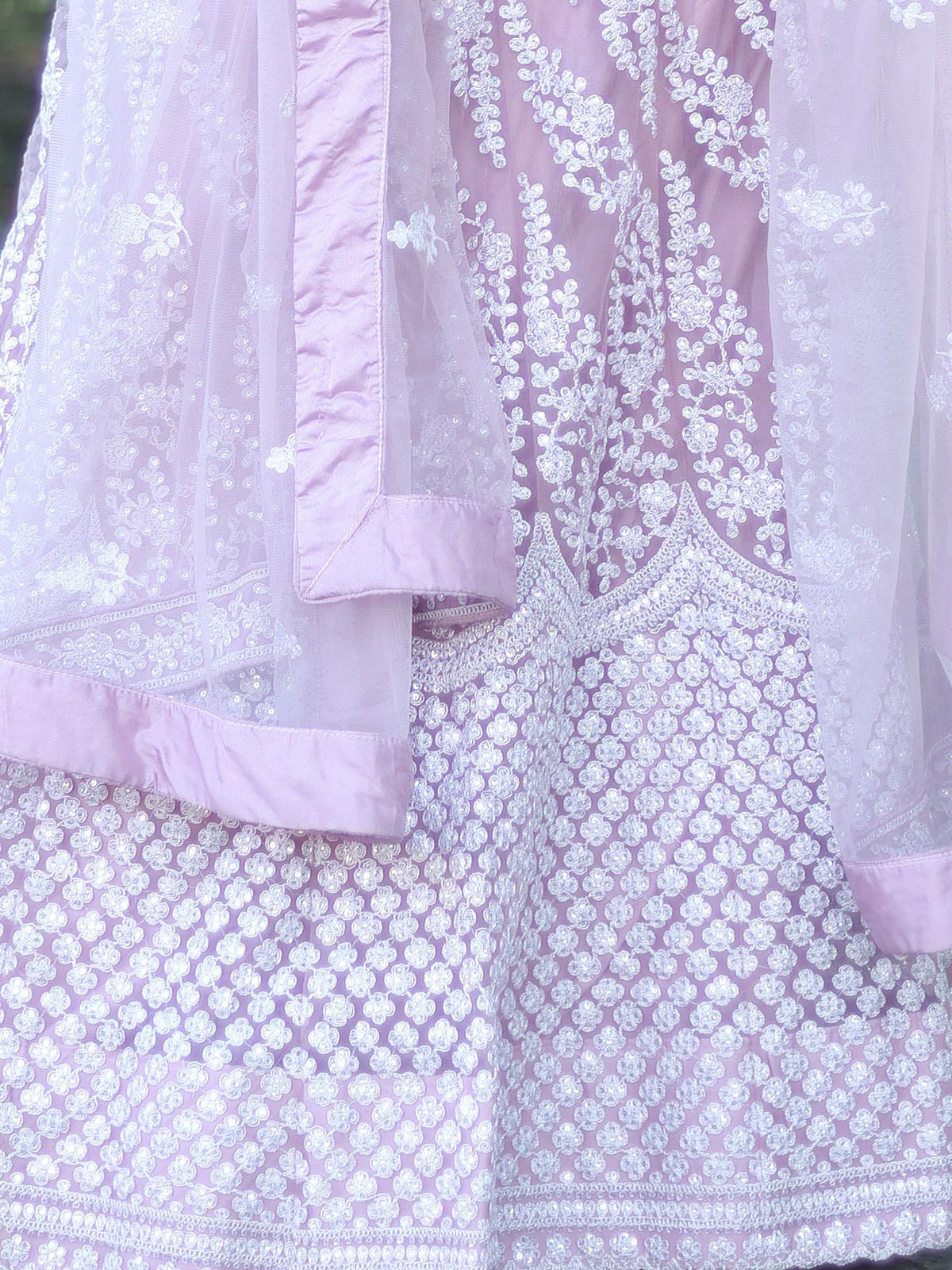 Odette Women Impressive Lilac Soft Net Semi Stitched Lehenga With Unstitched Blouse - Image 5