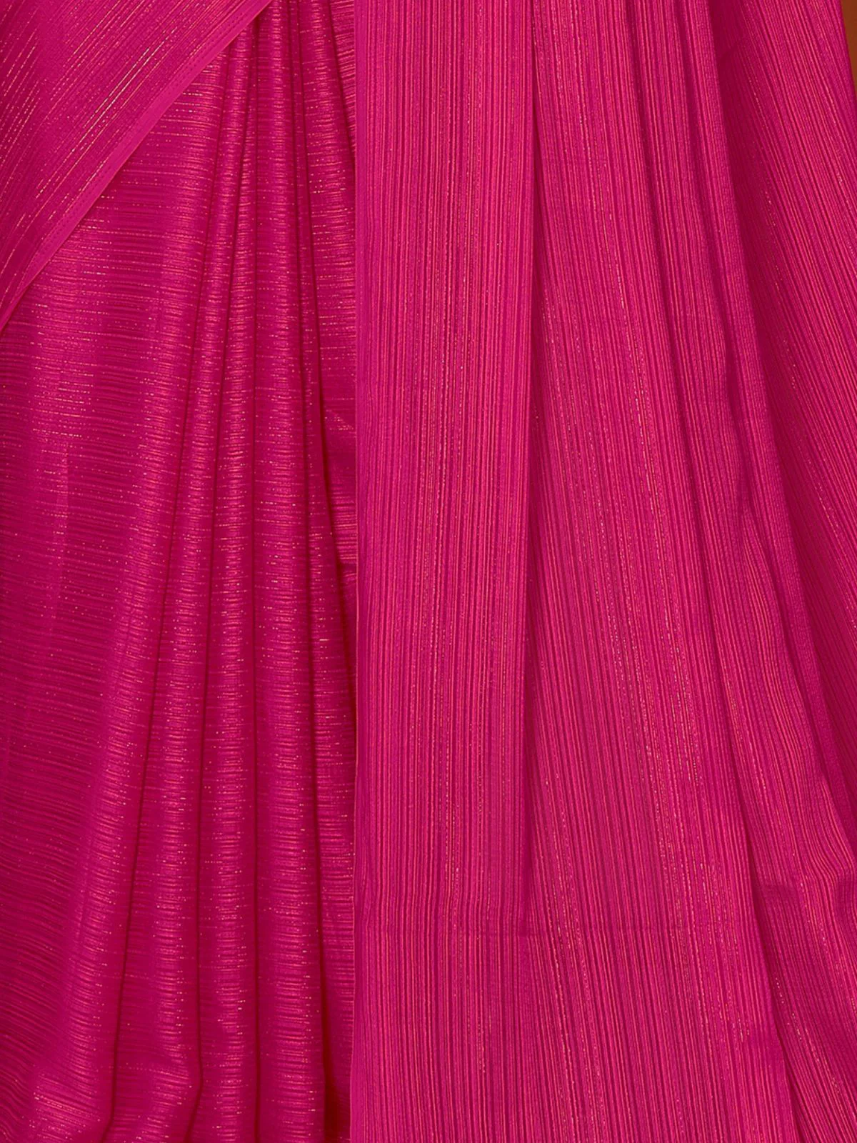 Odette Women Pink Polyester Solid Saree With Unstitched Blouse - Image 4