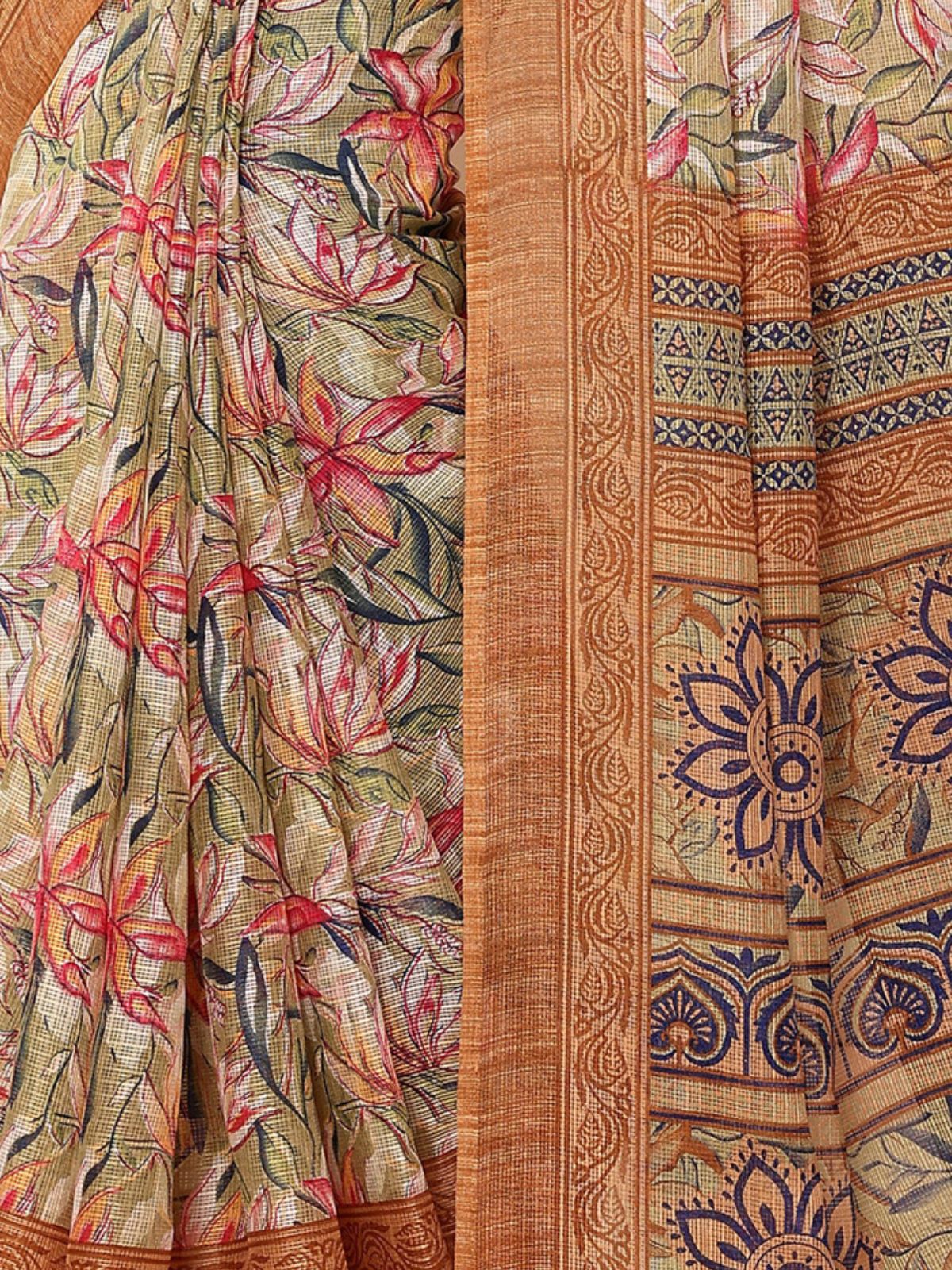 Odette Women Multicolor Cotton Blend Printed Saree With Unstitched Blouse - Image 6