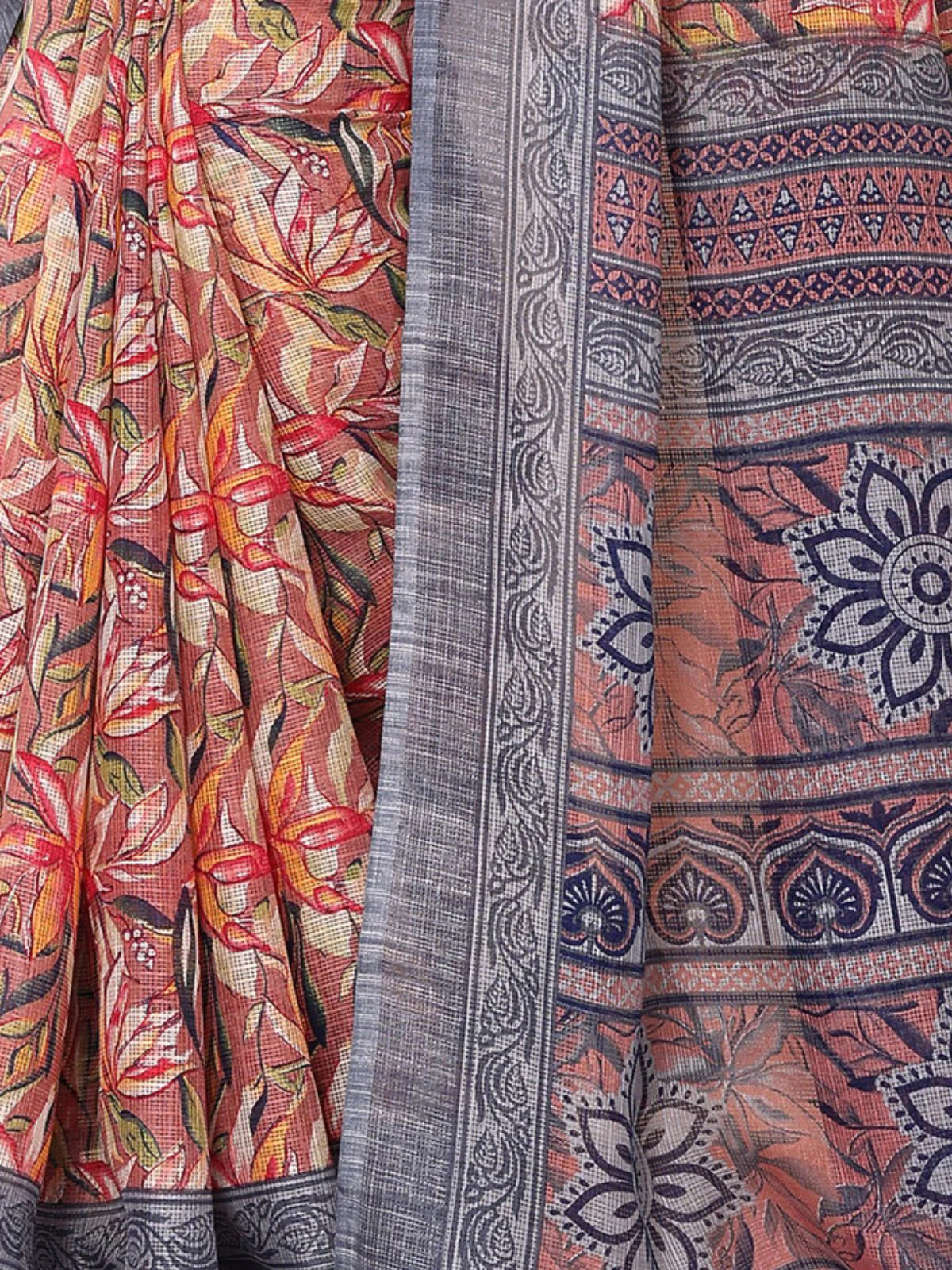 Odette Women Multicolor Cotton Blend Printed Saree With Unstitched Blouse - Image 5