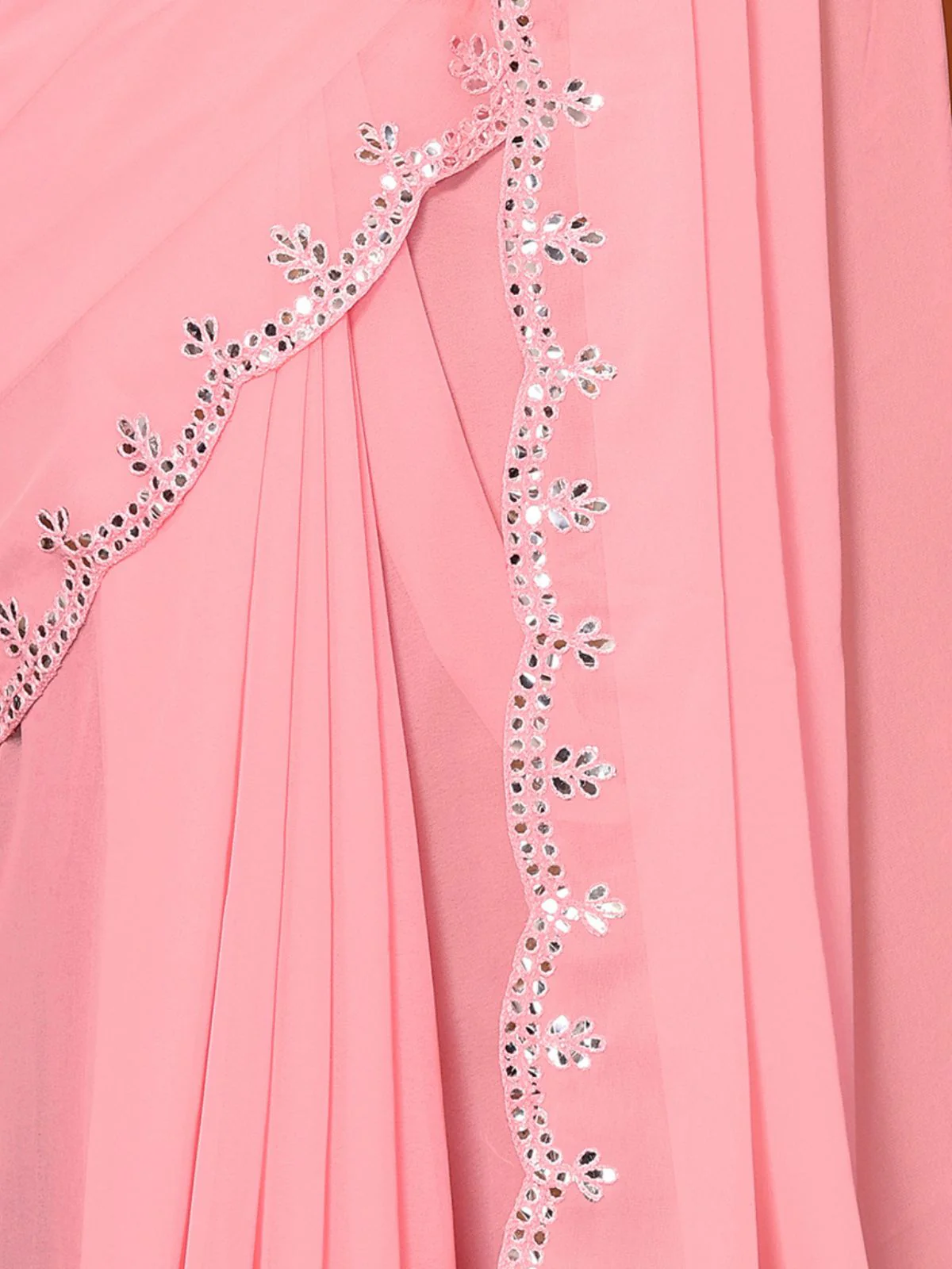 Odette Women Pink Georgette Mirror Work Saree With Unstitched Blouse - Image 4