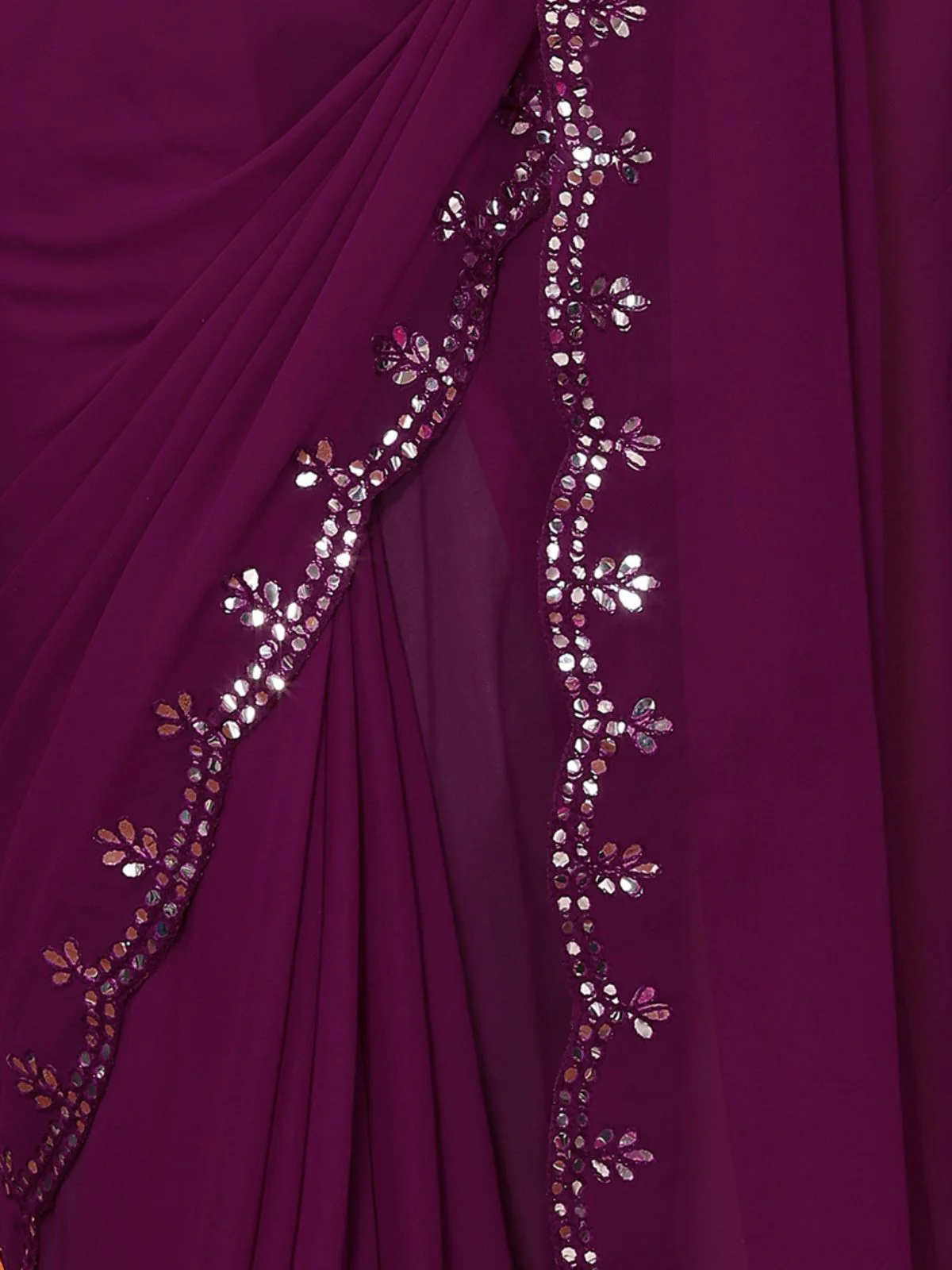 Odette Women Purple Georgette Mirror Work Saree With Unstitched Blouse - Image 5