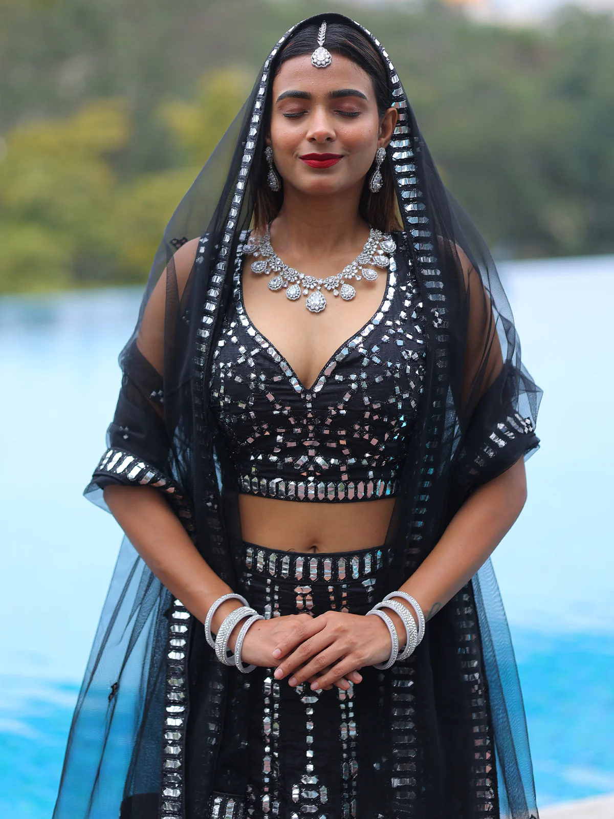 Odette Black Silk Blend Semi Stitched Lehenga With Unstitched Blouse For Women - Image 4