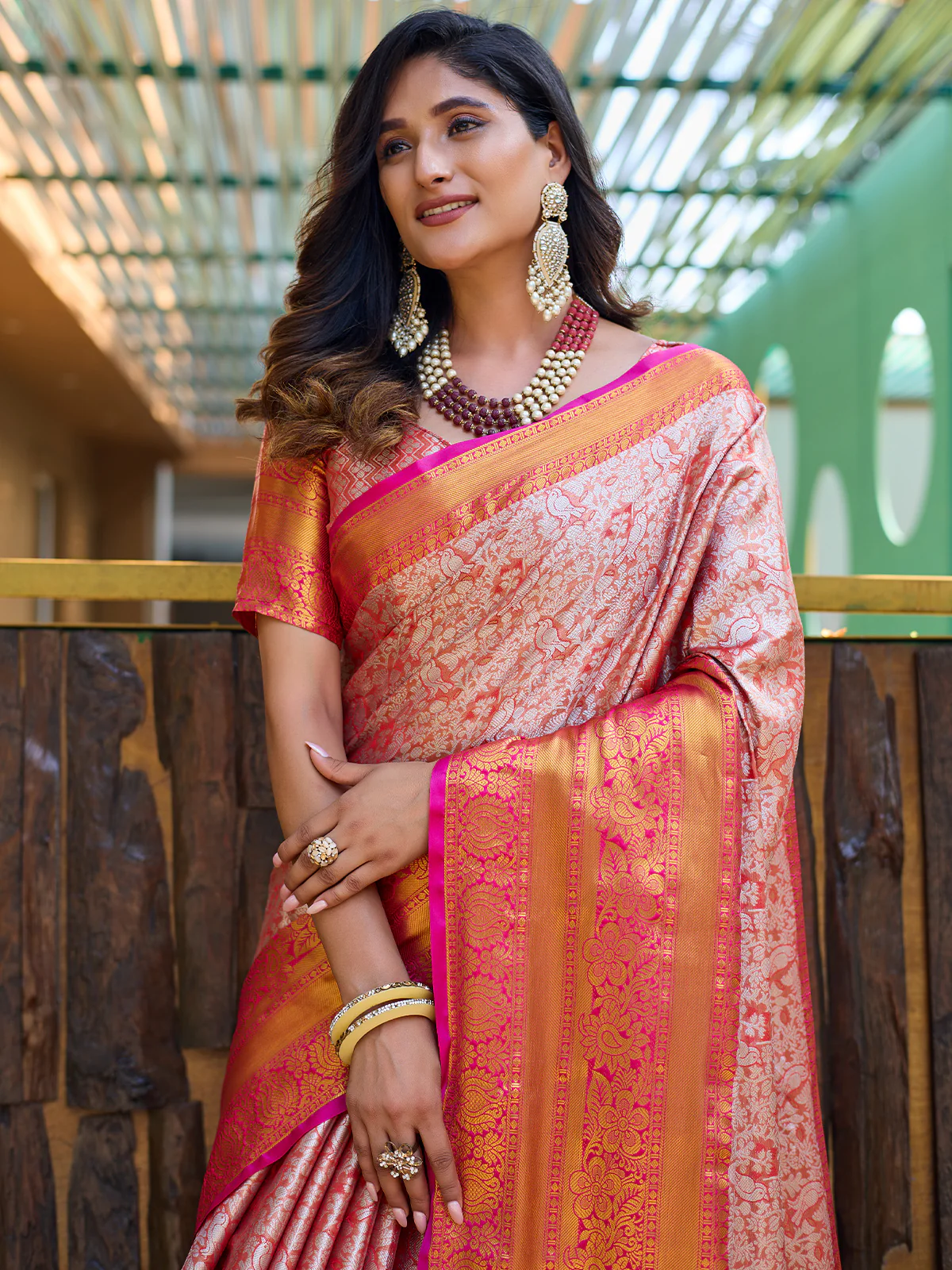 Odette Orange Silk  Saree with unstitched Blouse For Women - Image 3