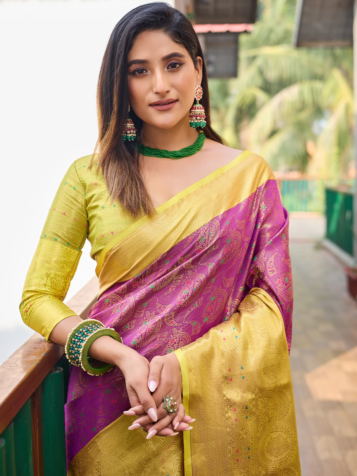 Odette Purple Silk Saree with unstitched Blouse For Women - Image 4