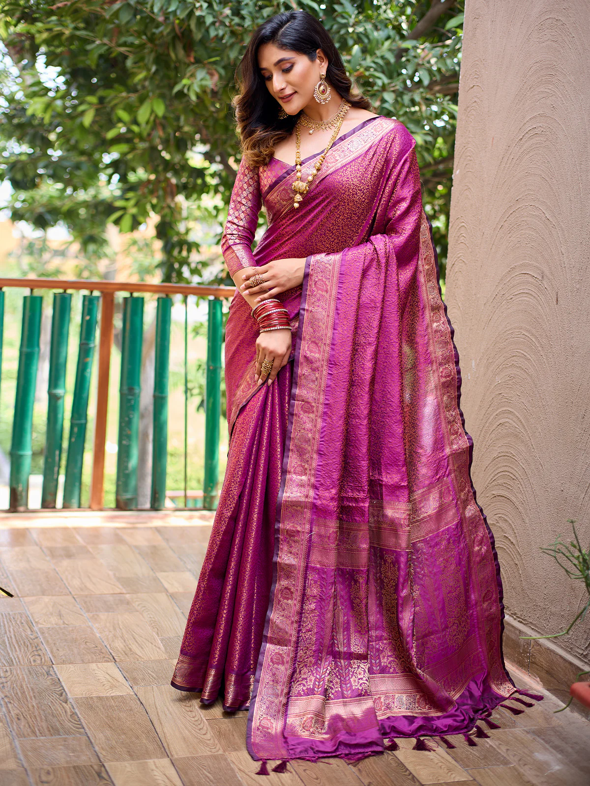 Odette Women's Purple Silk  Saree with unstitched Blouse - Image 2