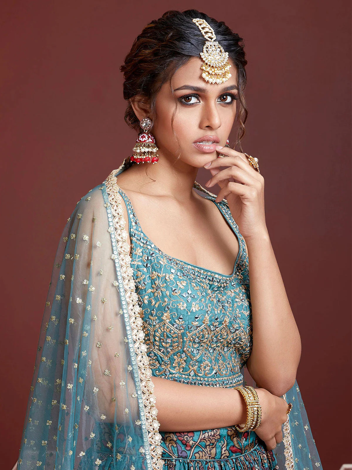 Odette Women's Blue Silk Blend Semi Stitched Lehenga with Unstitched Blouse - Image 2