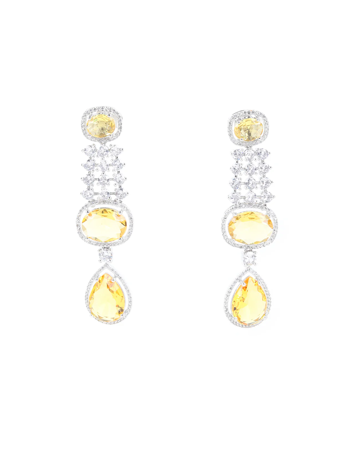 Odette Yellow and Silver Zircon Necklace Set For Women - Image 5