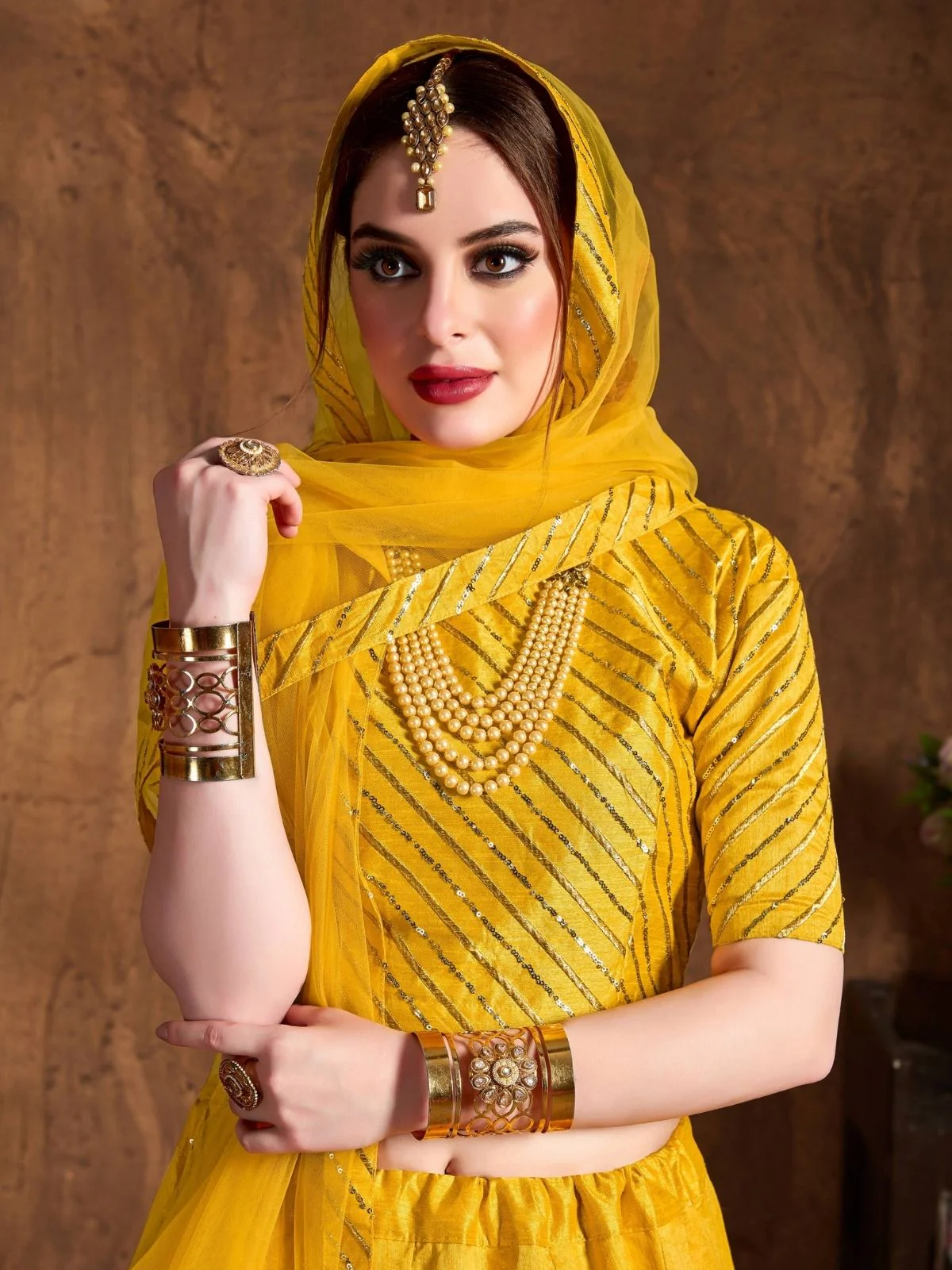 Odette Yellow Art Silk Embroidered Semi Stitched Lehenga With Blouse For Women - Image 5