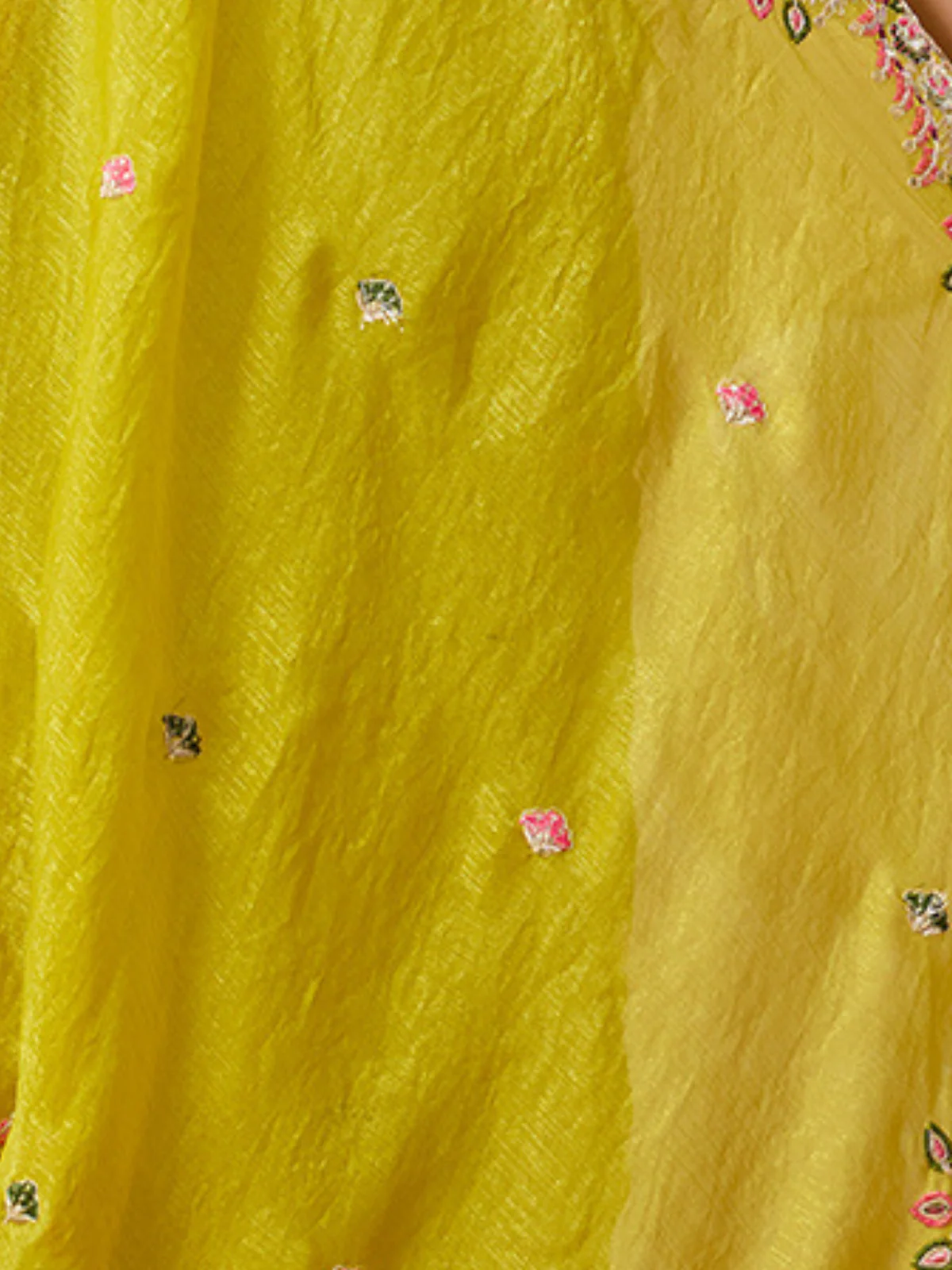 Odette Yellow Chiffon Embroidered Saree For Women - Image 5