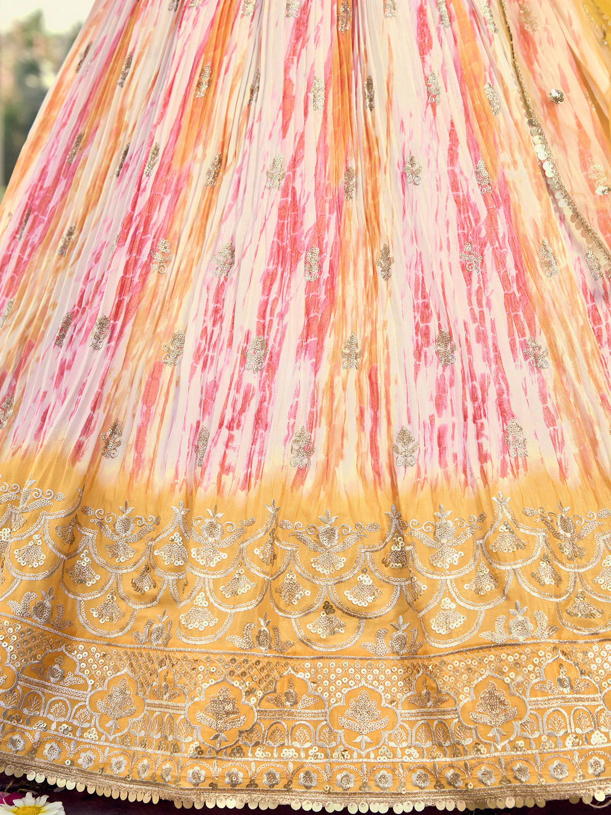 Odette Yellow Chinon Embellished Semi Stitched Lehenga With Unstitched Blouse For Women - Image 6