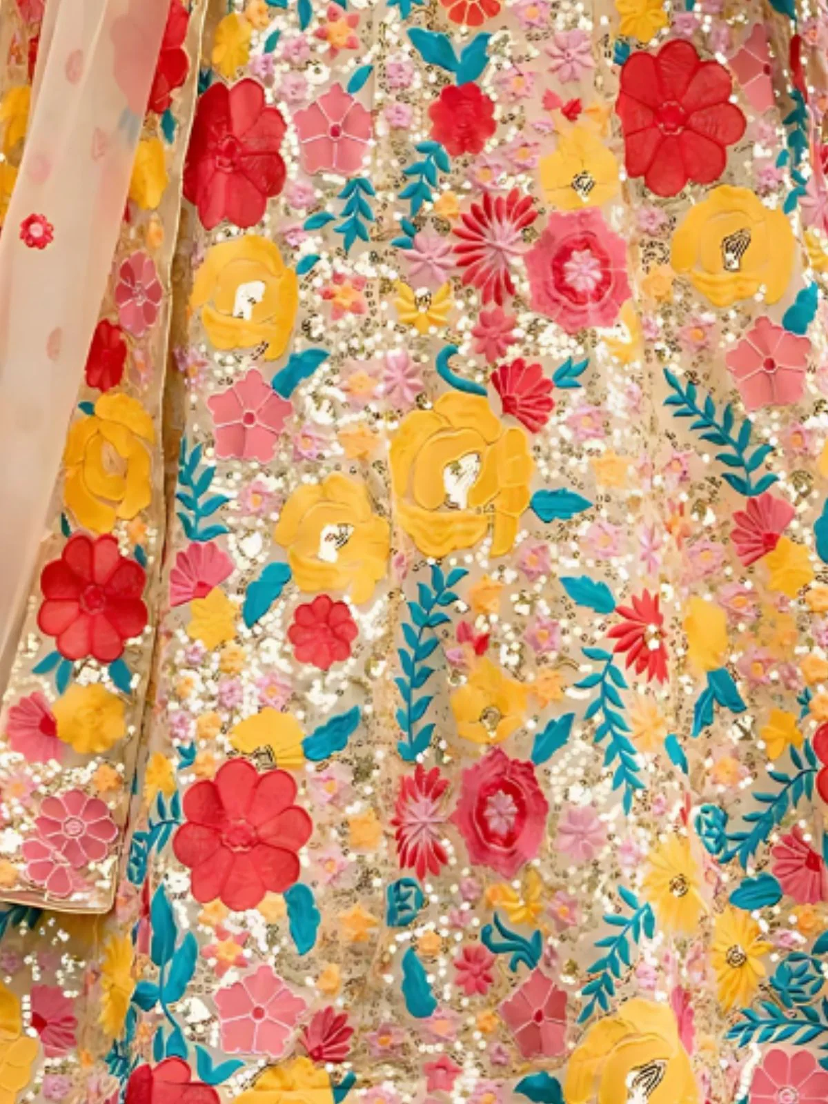 Odette Yellow Chinon Silk Sequins Embroidered Semi-Stitched Lehenga For Women - Image 4