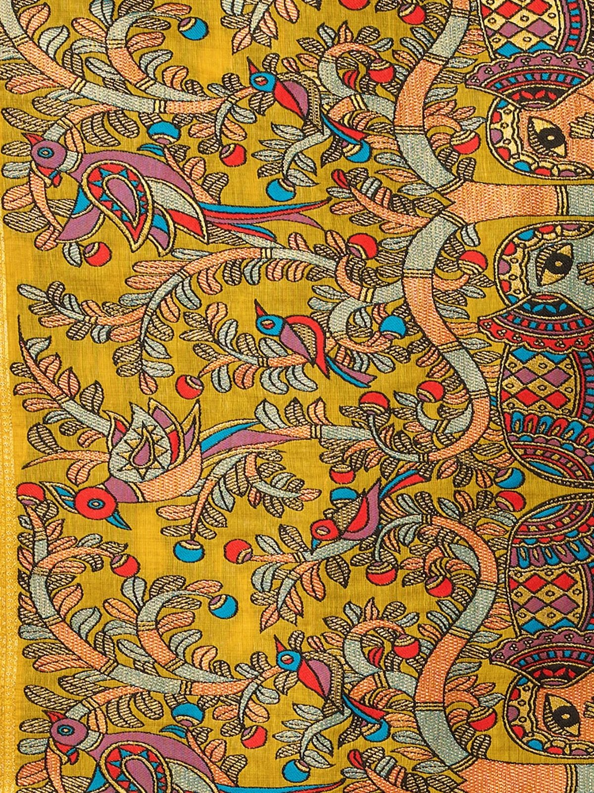 Odette Yellow Cotton Blend Printed Saree For Women - Image 6