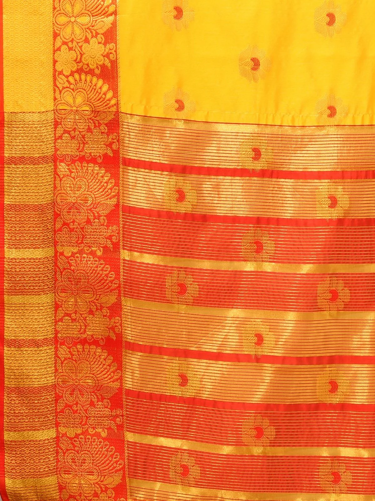 Odette Yellow Cotton Blend Woven Design Saree With Unstitched Blouse For Women - Image 6