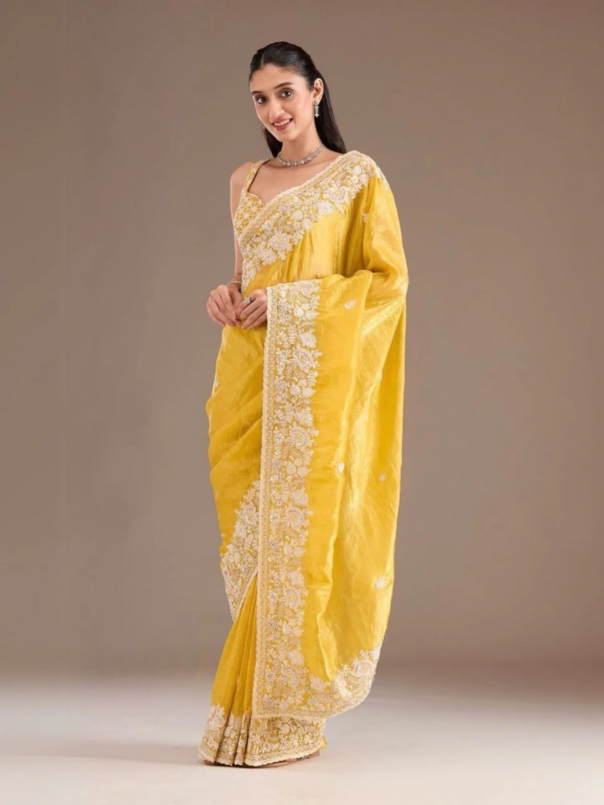Odette Yellow Crush Embellished Saree For Women - Image 2