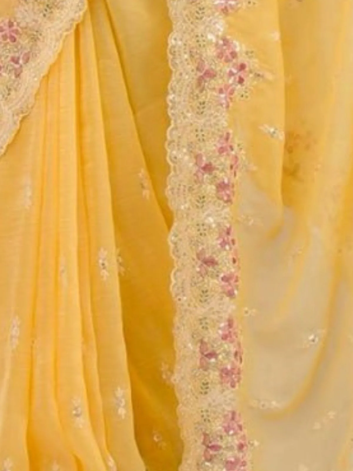 Odette Yellow Crush Embroidered Saree For Women - Image 4