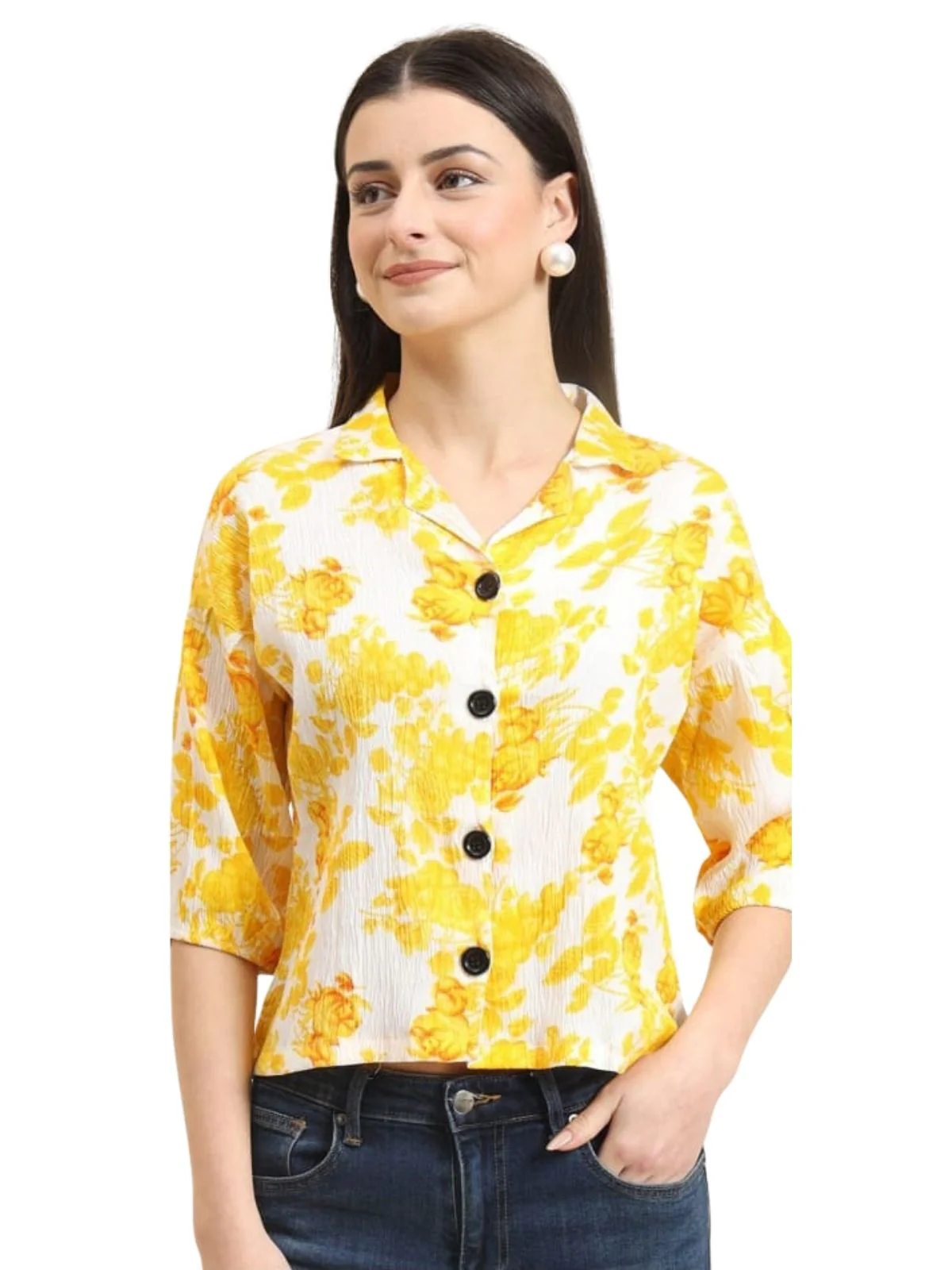 Odette Yellow Delta Printed Shirt For Women - Image 2