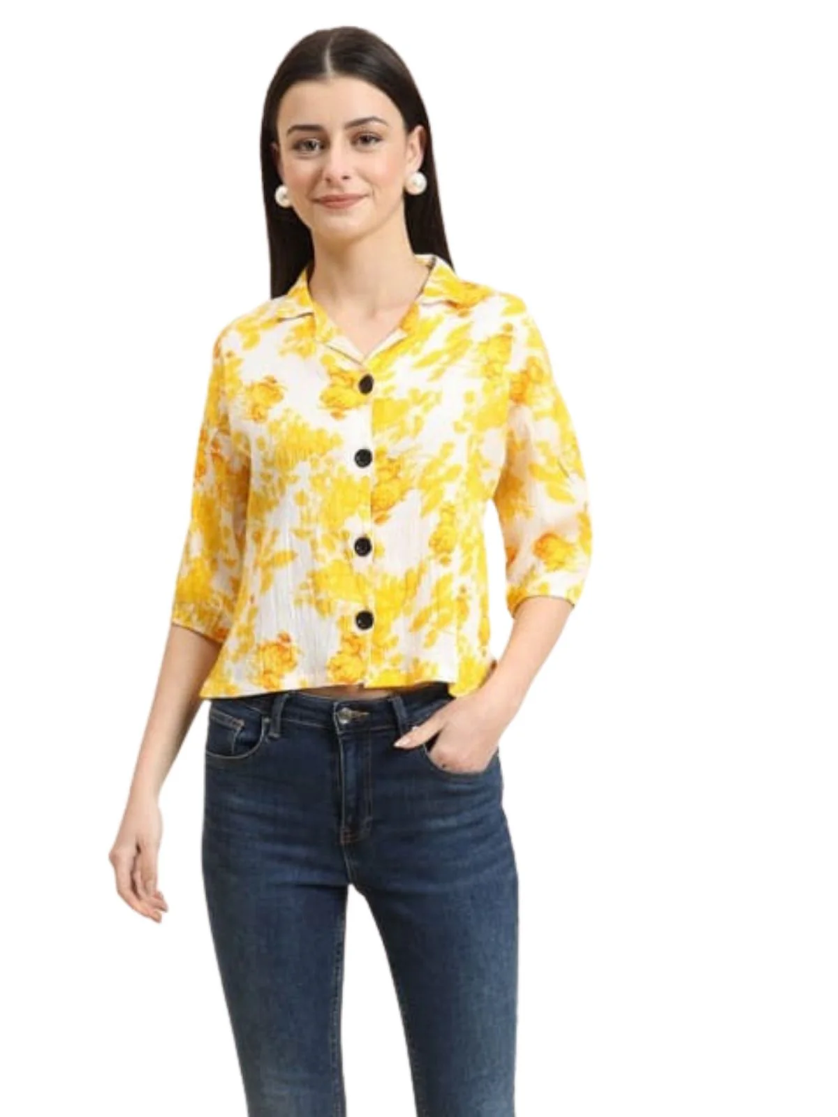 Odette Yellow Delta Printed Shirt For Women - Image 3