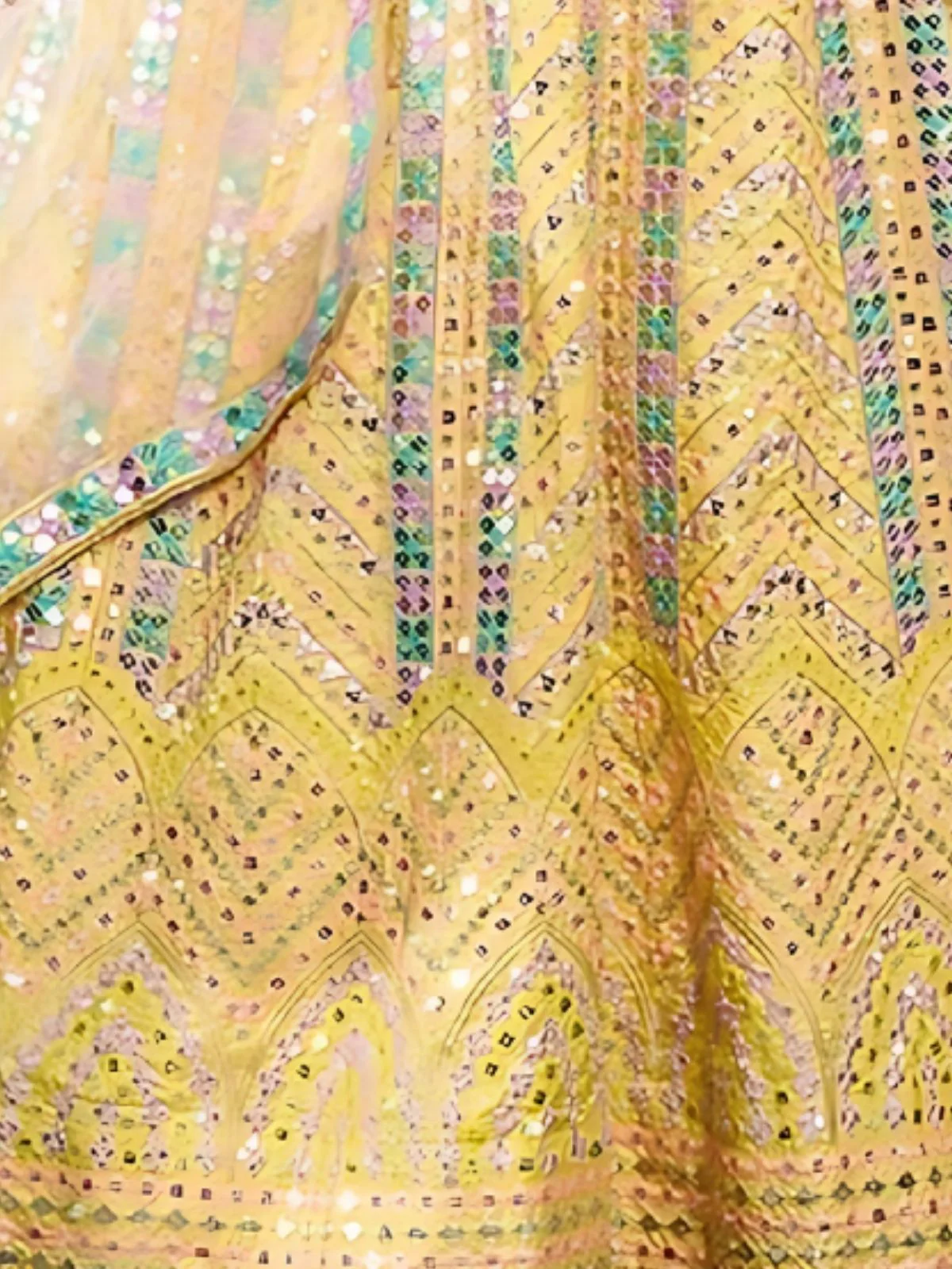 Odette Yellow Dola Silk Embellished Semi-Stitched Lehenga For Women - Image 4