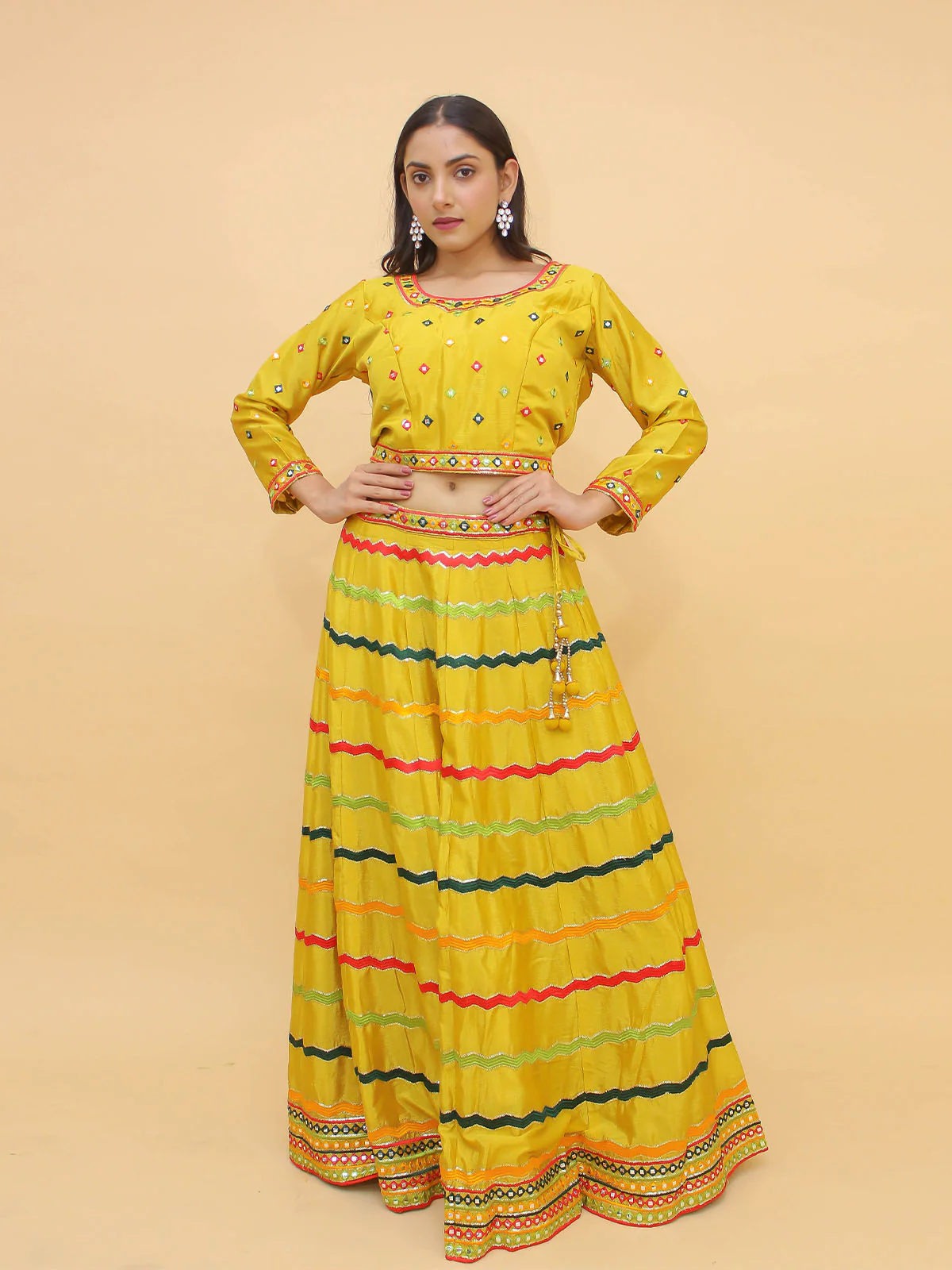 Odette Yellow Embroidered Chinon Stitched Lehenga With Blouse For Women - Image 2