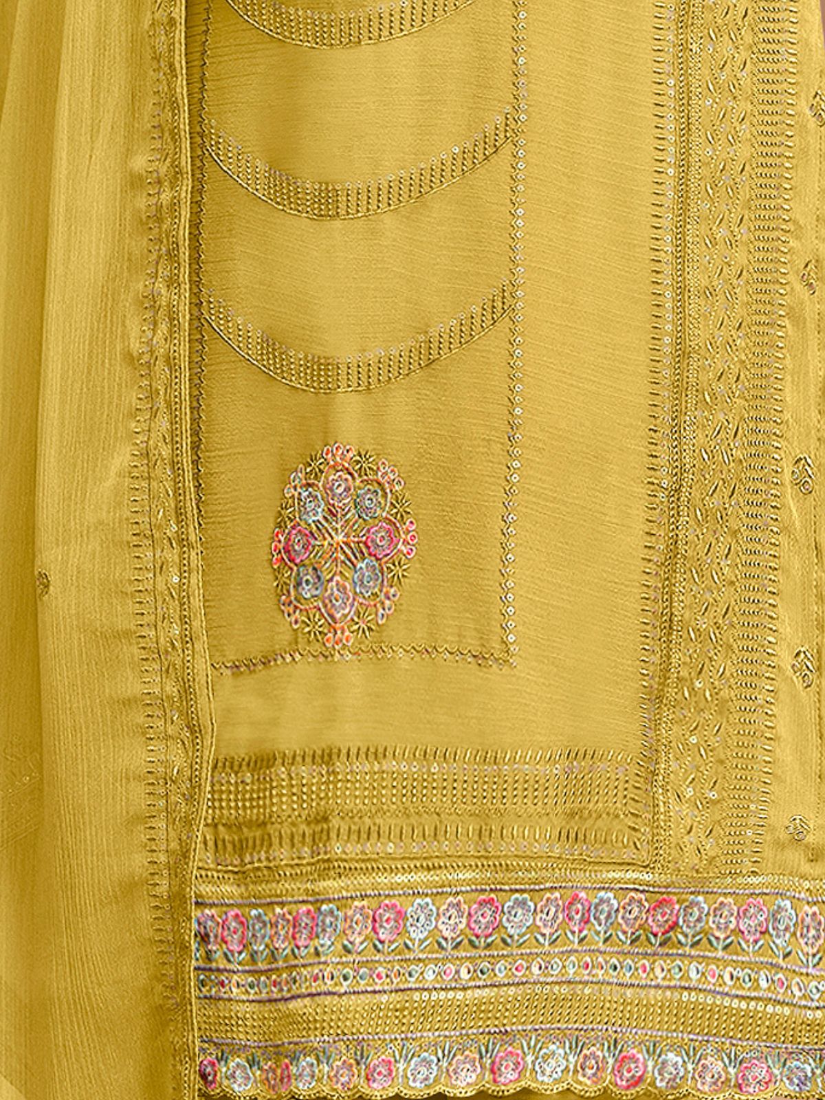 Odette Yellow Embroidered Organza Semi Stitched Kurta Set With Dupatta For Women - Image 5