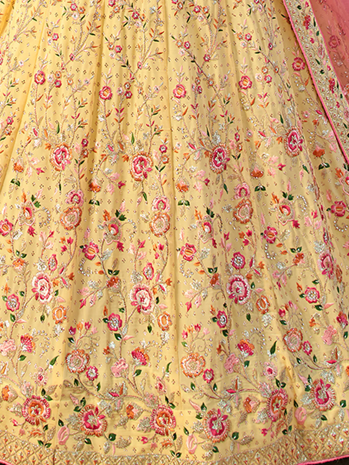 Odette Yellow Embroidered Organza Semi Stitched Lehenga With Blouse For Women - Image 5