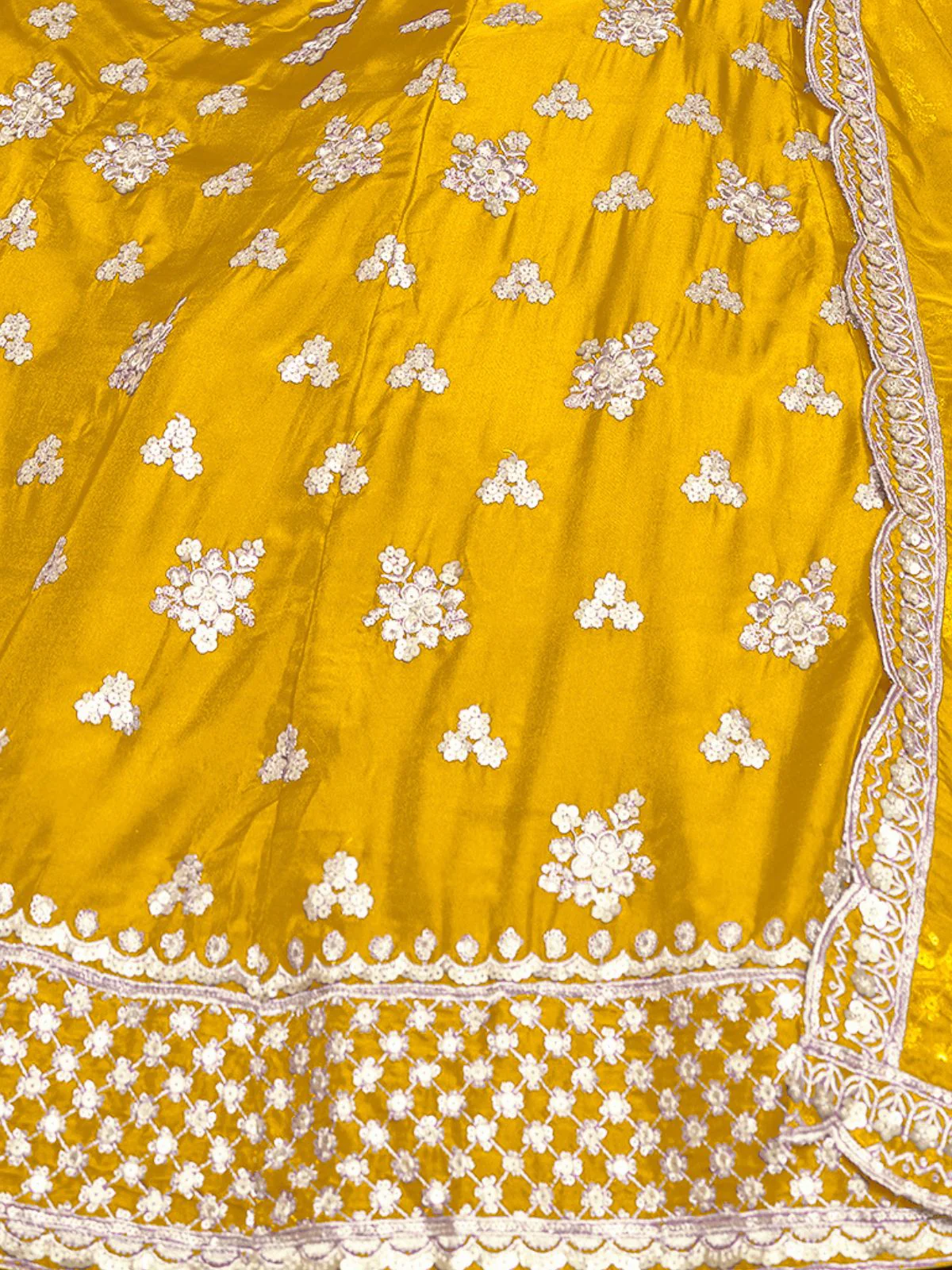 Odette Yellow Embroidered Organza Semi Stitched Lehenga With Unstitched Blouse For Women - Image 5