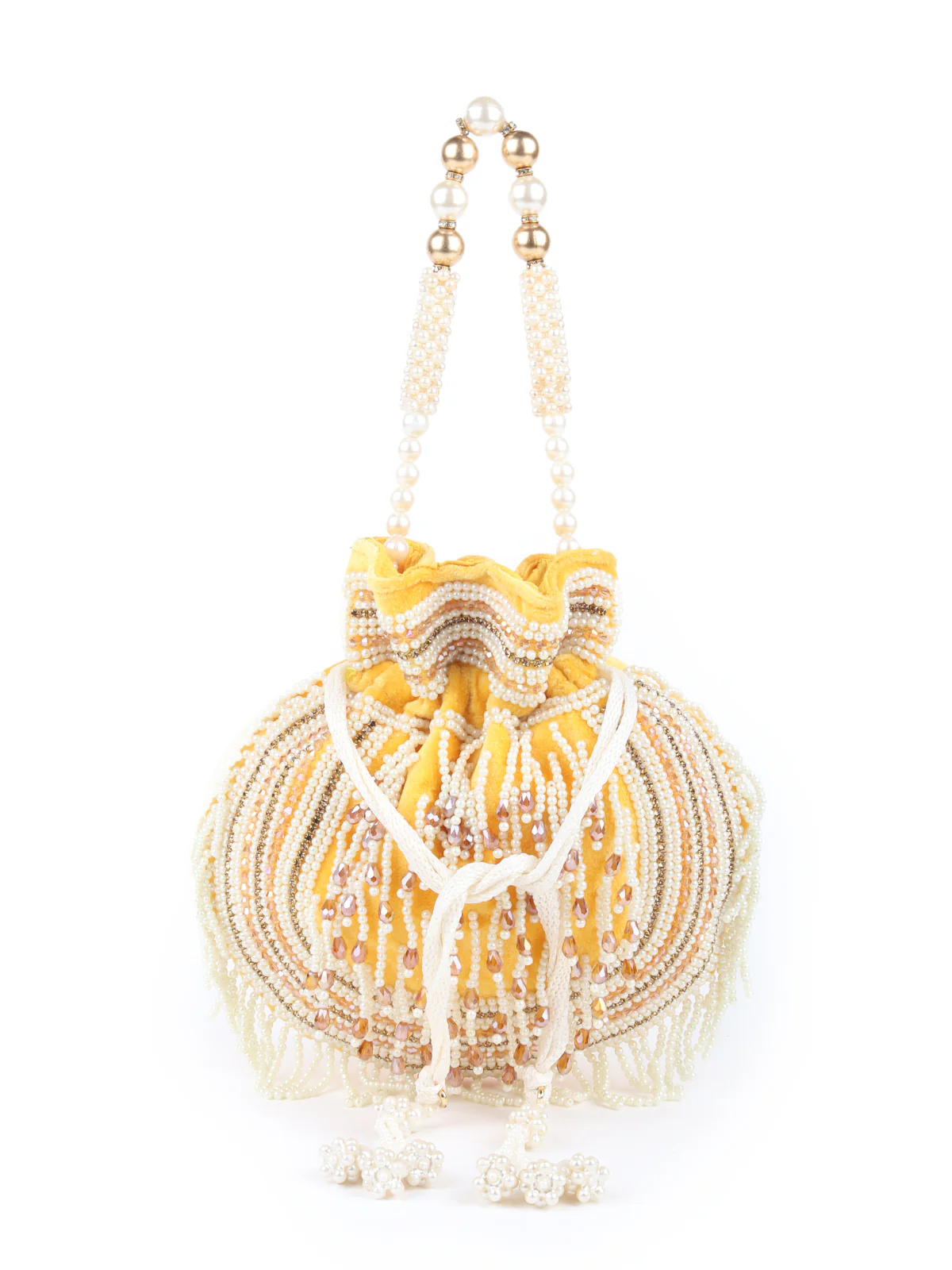 Odette Yellow Embroidered Potli Bag For Women - Image 3