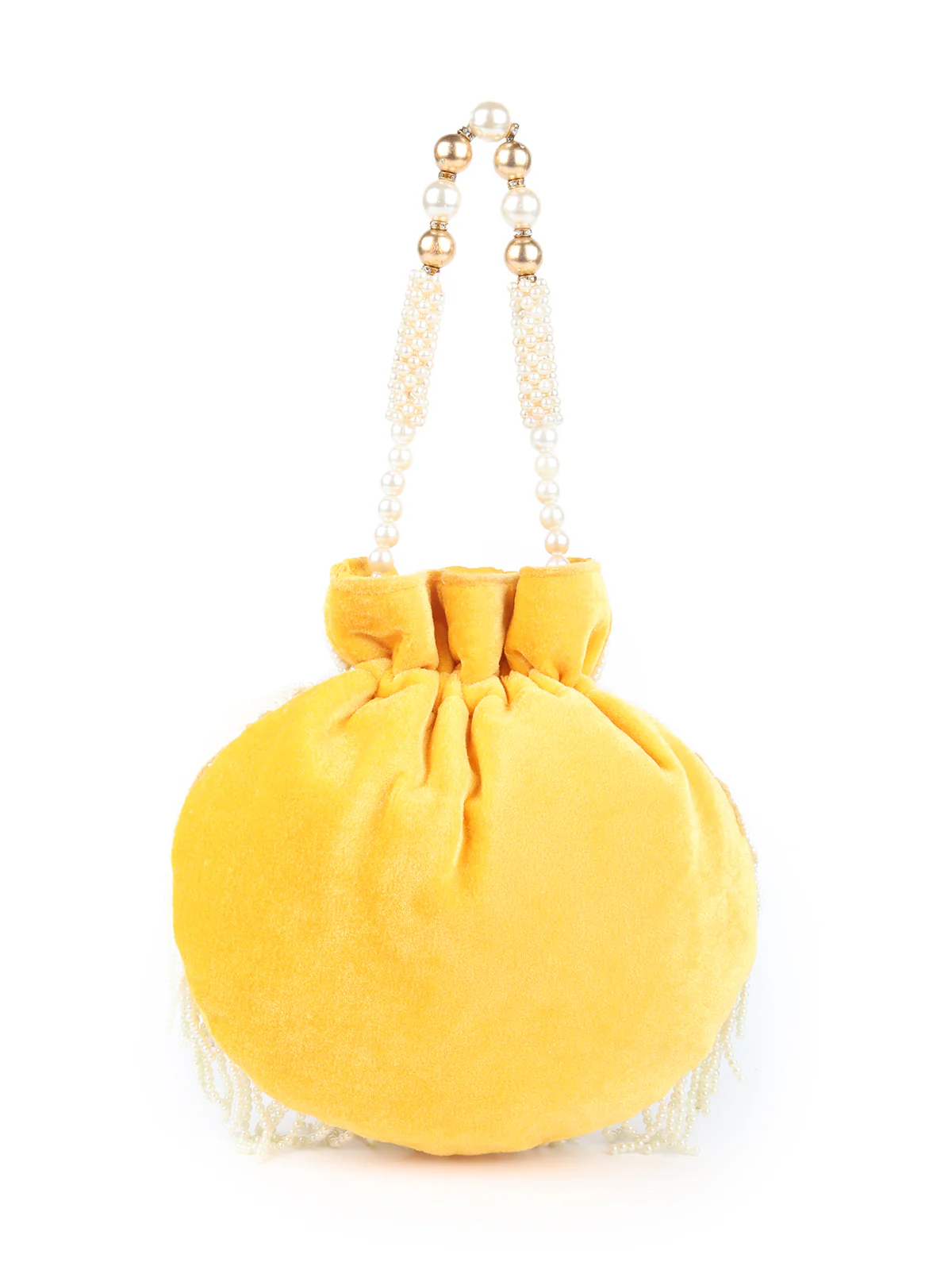 Odette Yellow Embroidered Potli Bag For Women - Image 5