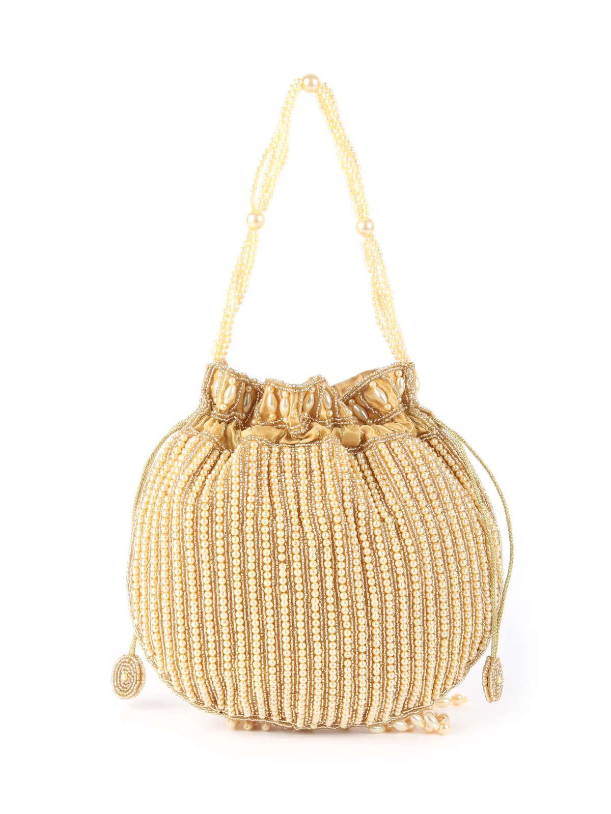 Odette Yellow Embroidered Potli Bag For Women - Image 5