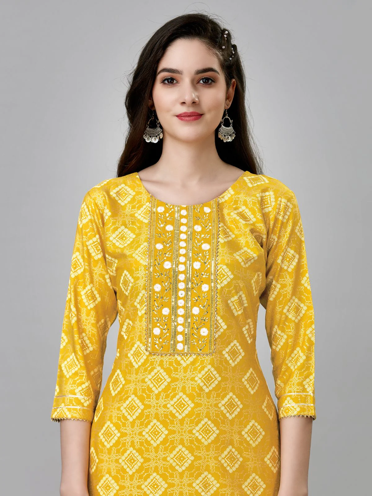 Odette Yellow Embroidered Rayon Stitched Kurta Set For Women - Image 3