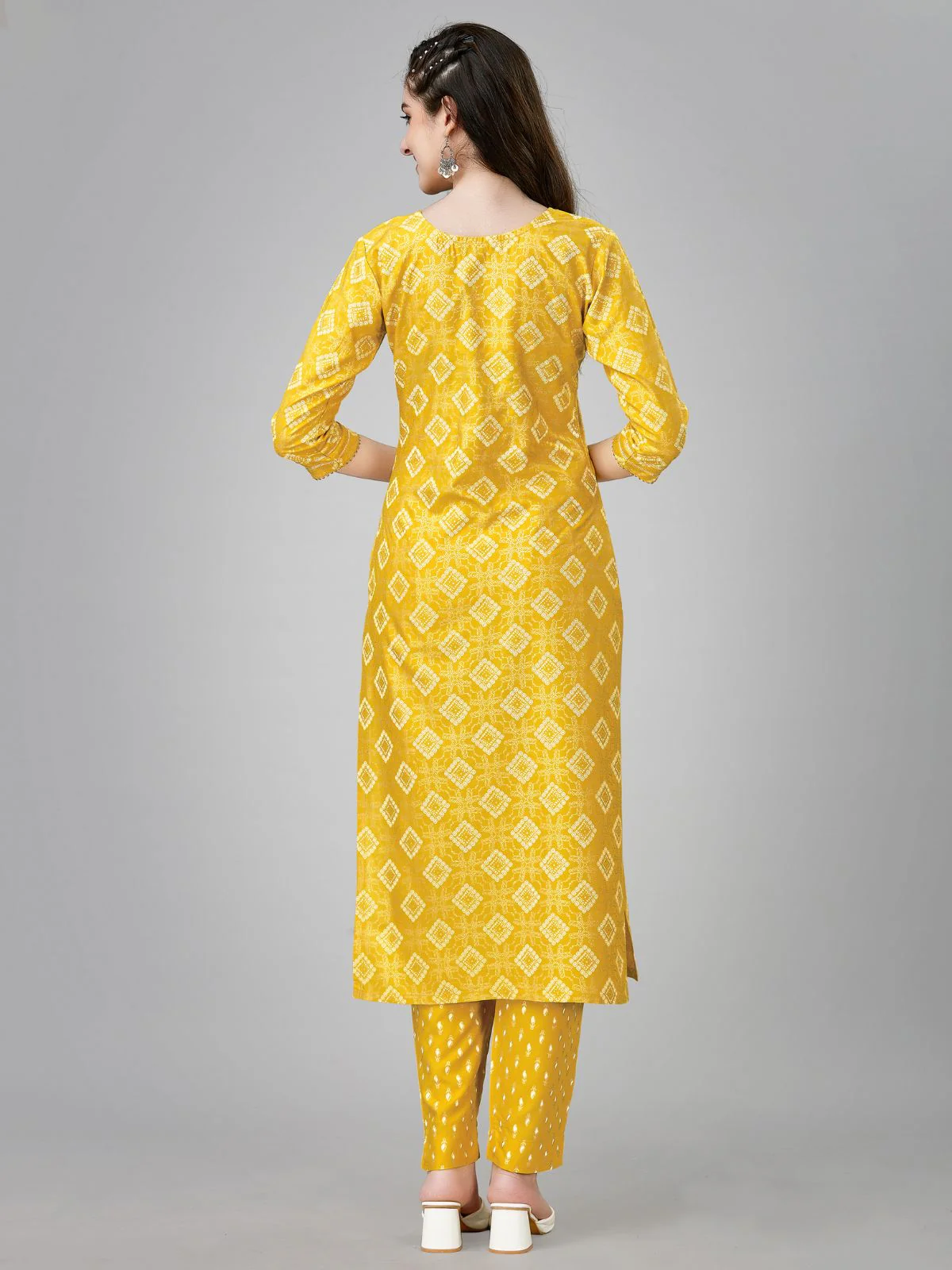 Odette Yellow Embroidered Rayon Stitched Kurta Set For Women - Image 4