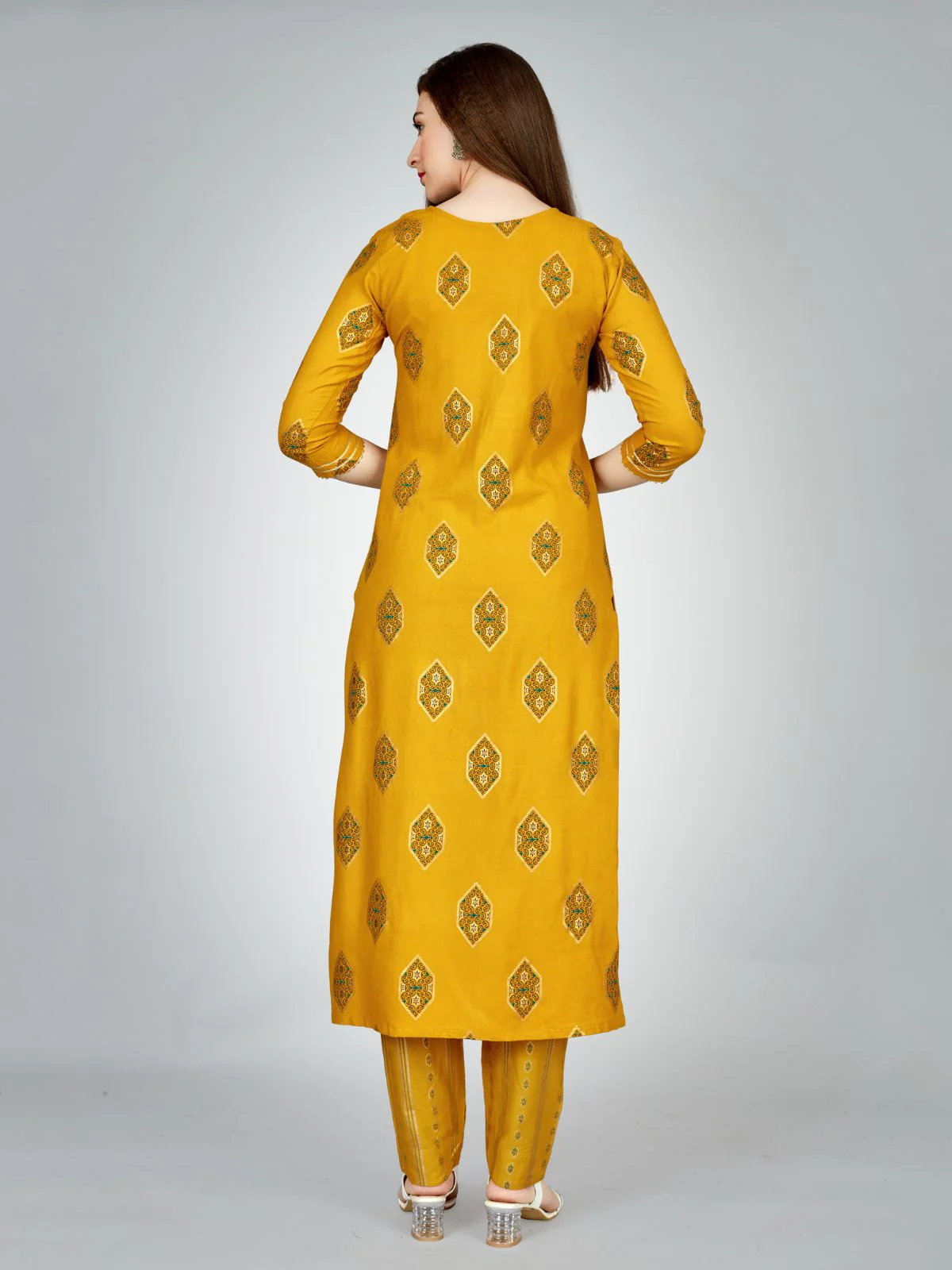 Odette Yellow Embroidered Rayon Stitched Kurta Set For Women - Image 5