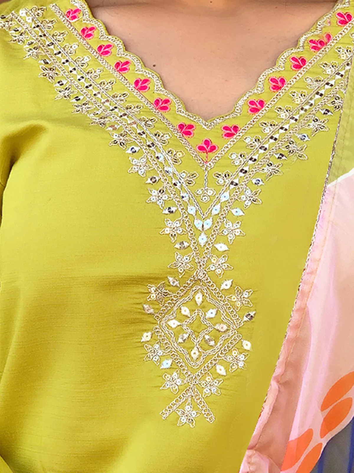 Odette Yellow Embroidered Viscose Silk Stitched Kurta Salwar Set For Women - Image 5