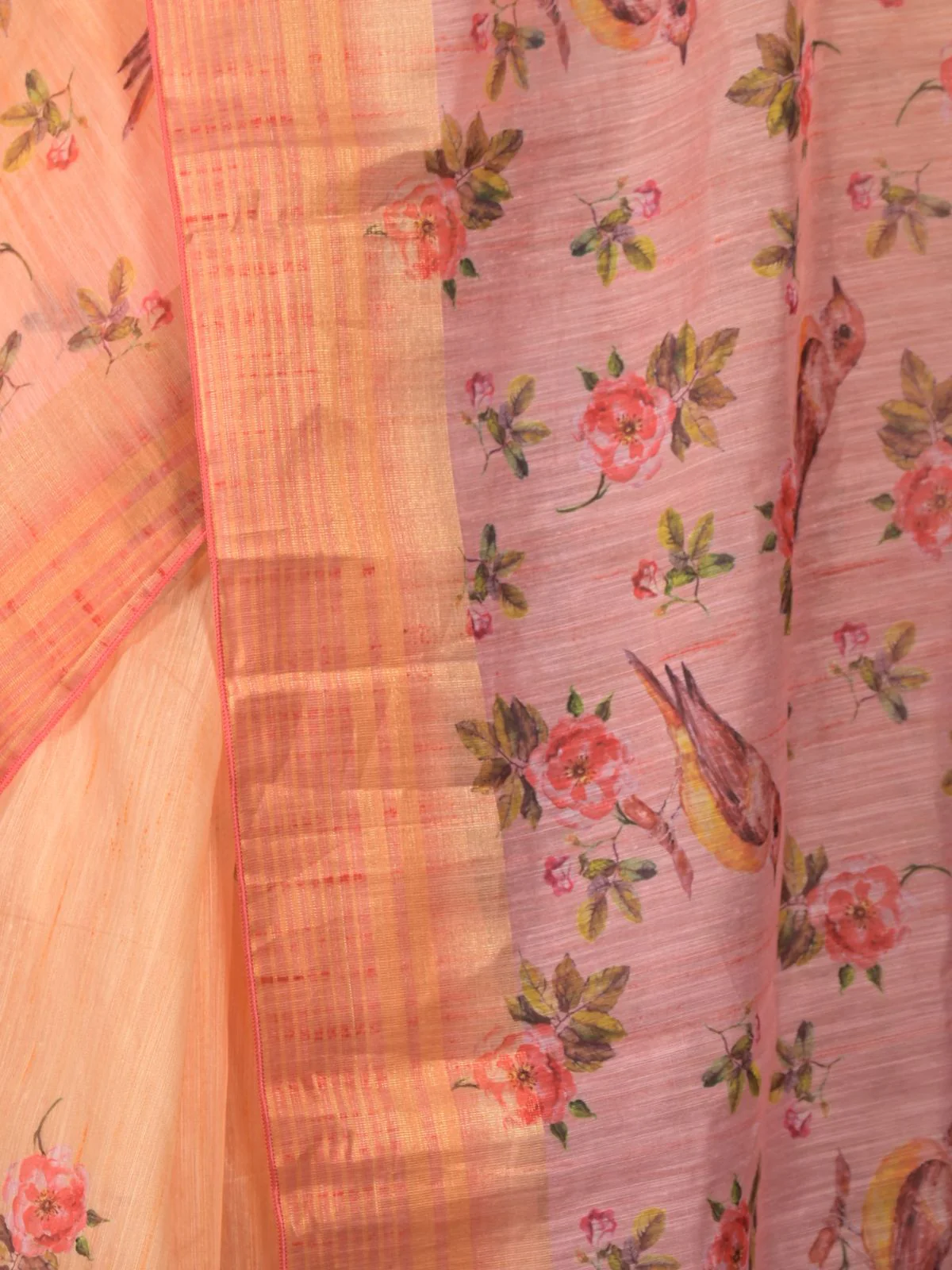 Odette Yellow Floral Print Cotton Blend Saree with Unstitched Blouse for Women - Image 5