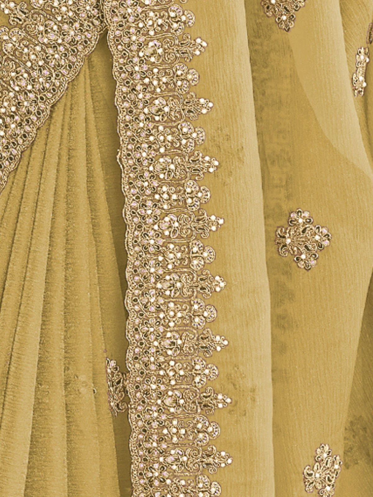 Odette Yellow Georgette Crush Embellished Elegant Saree For Women - Image 4