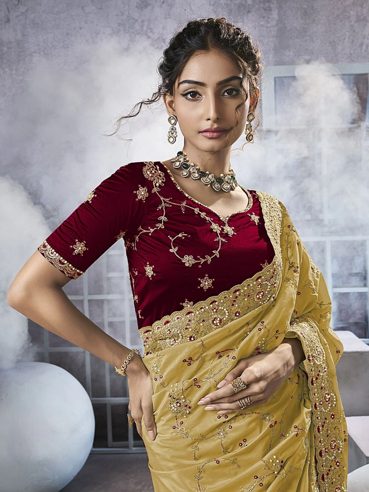 Odette Yellow Georgette Embellished Elegant Saree For Women - Image 2