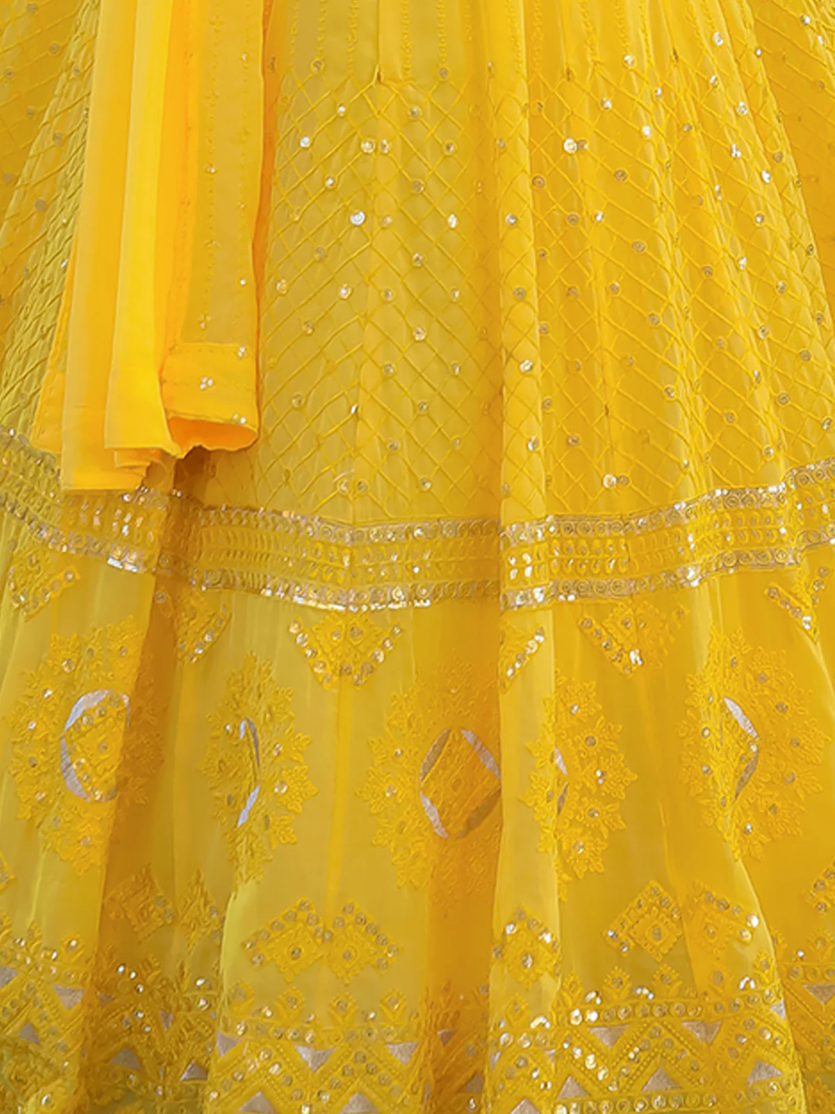 Odette Yellow Georgette Embellished Semi Stitched Lehenga With Unstitched Blouse For Women - Image 8