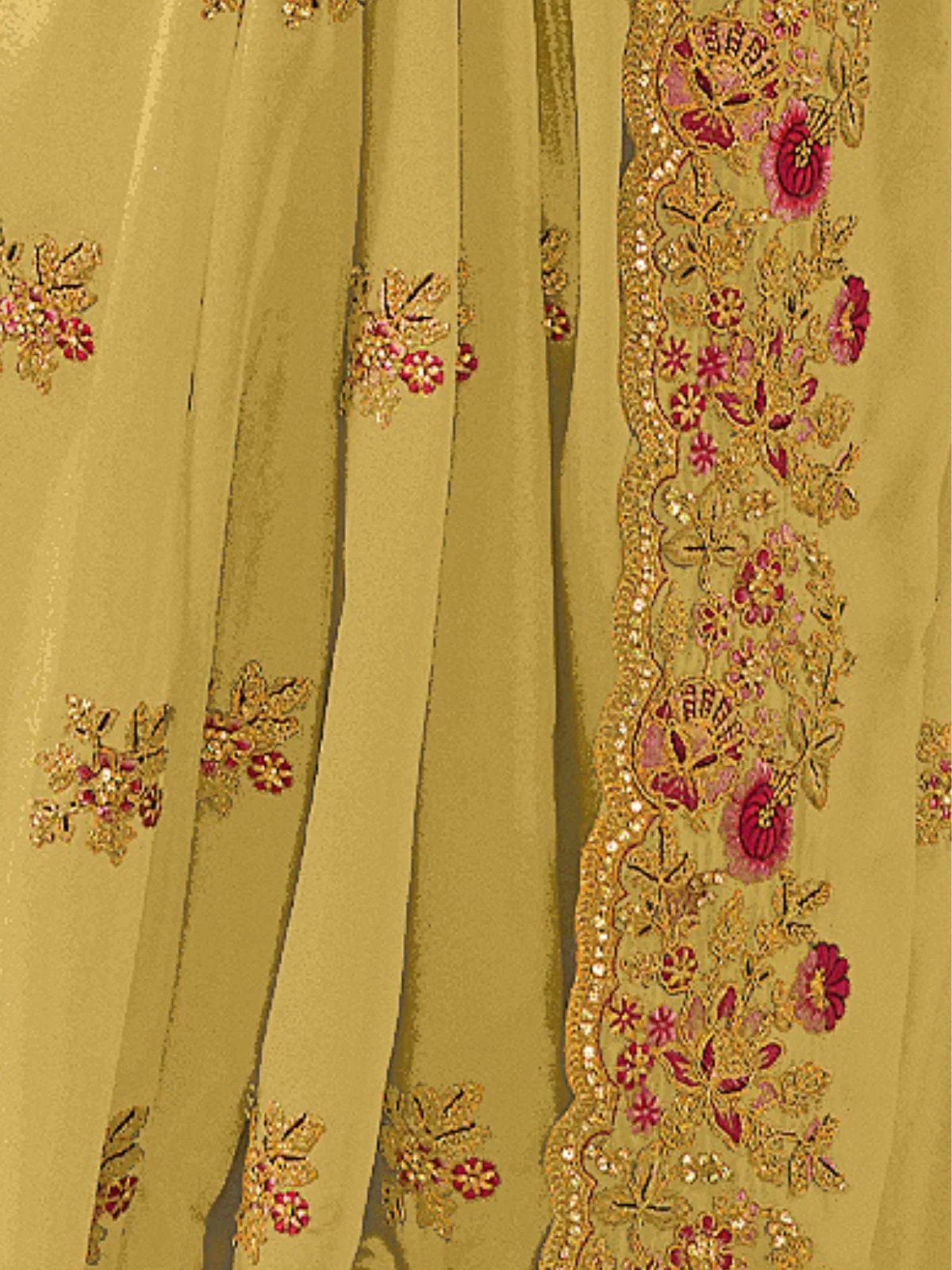 Odette Yellow Georgette Embroidered Elegant Saree For Women - Image 4