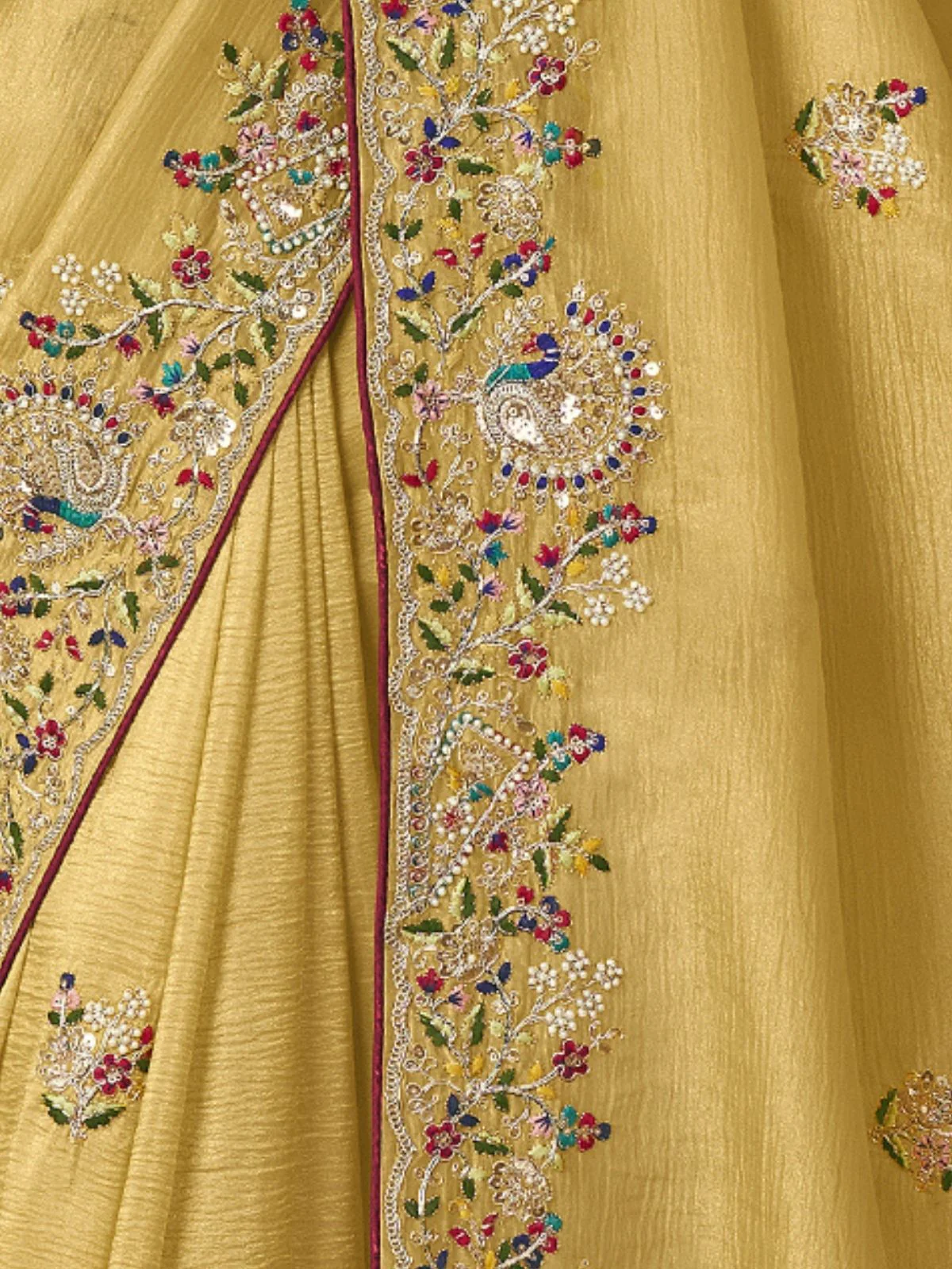 Odette Yellow Georgette Embroidered Elegant Saree For Women - Image 4