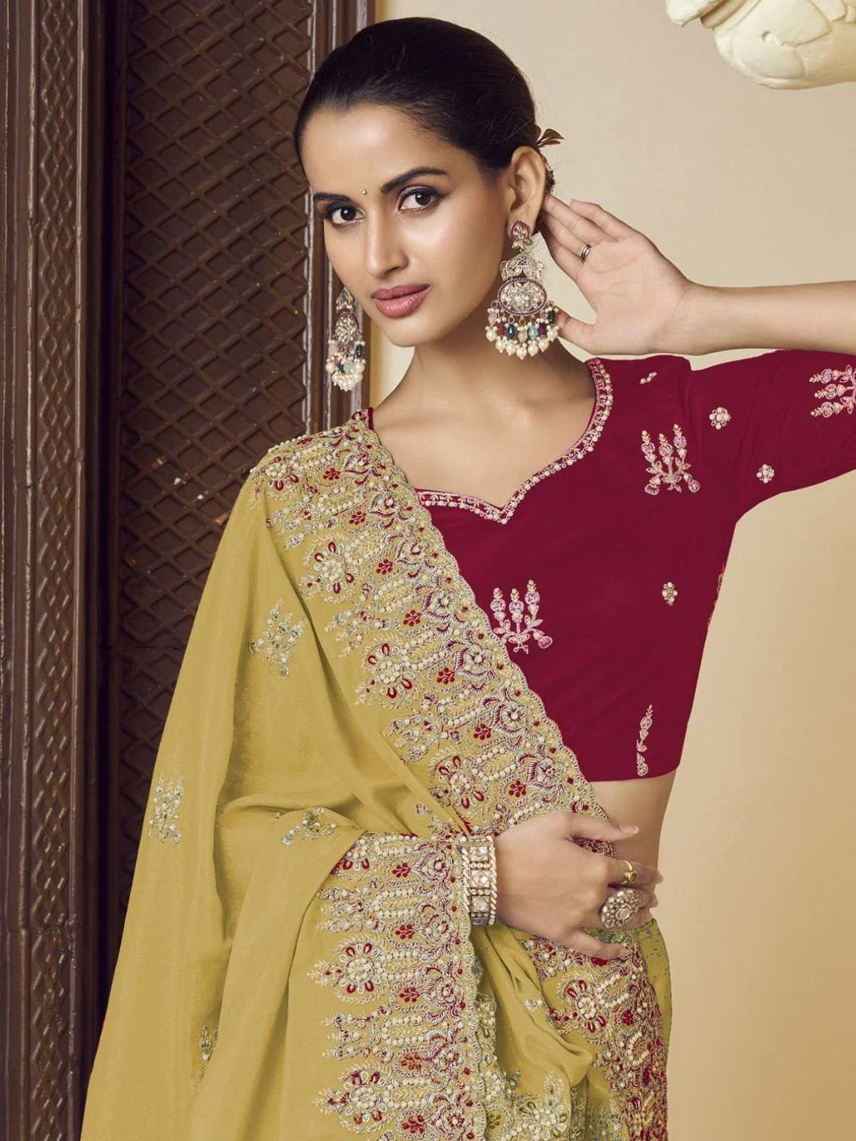 Odette Yellow Georgette Embroidered Elegant Saree For Women - Image 2