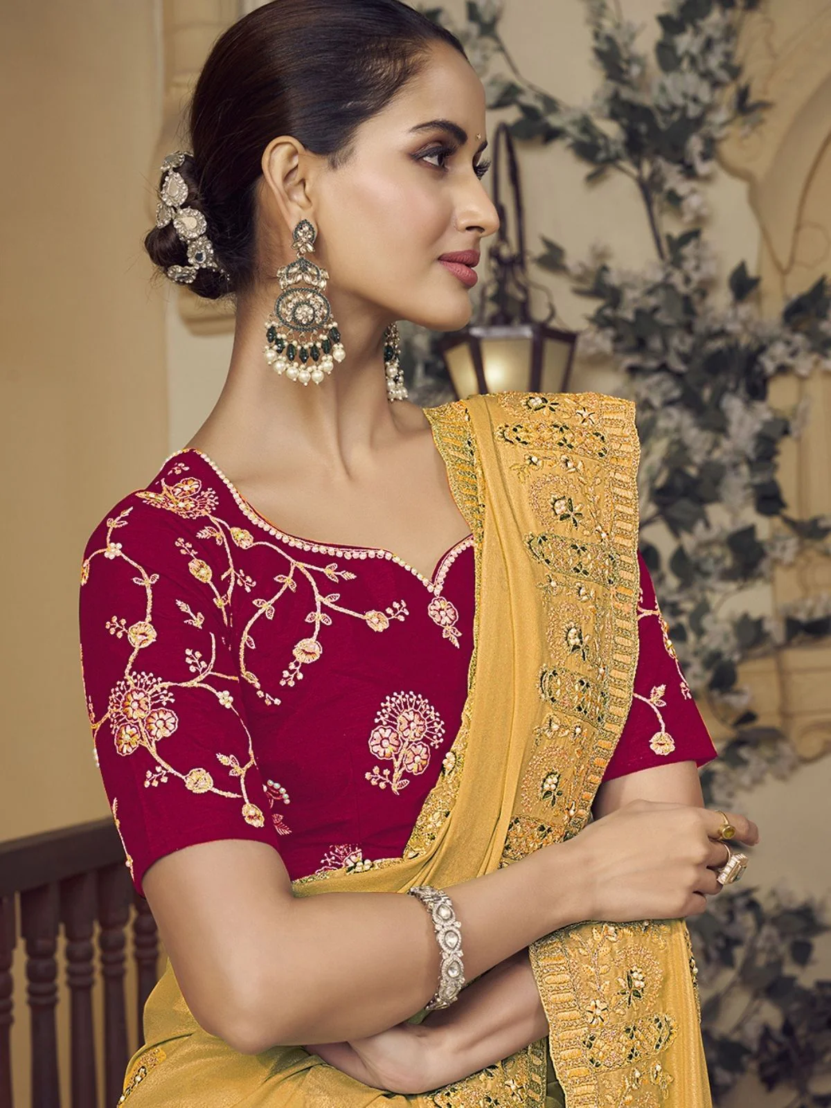 Odette Yellow Georgette Embroidered Elegant Saree For Women - Image 2